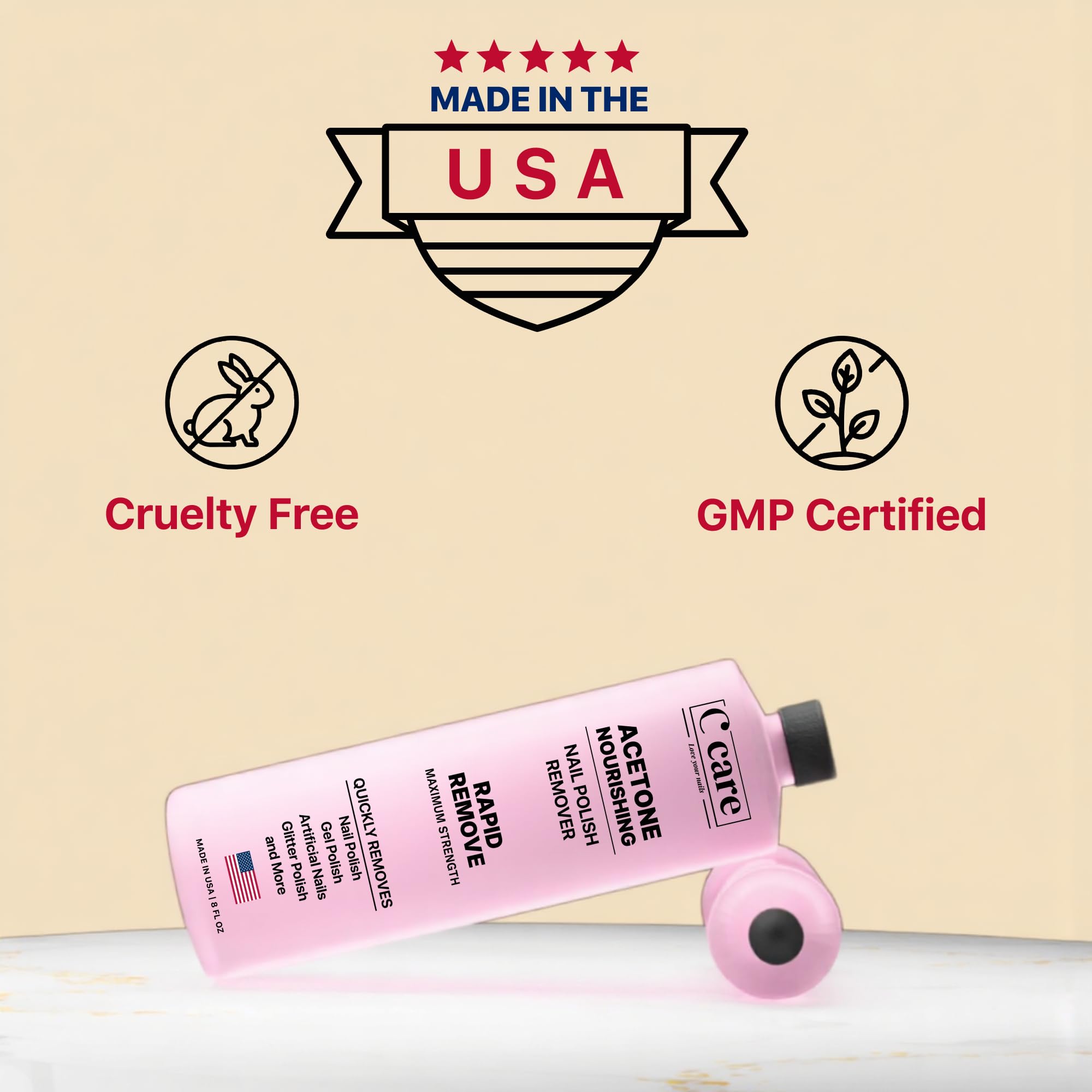CCare dissolvant acétone pour ongles acryliques, prépare les ongles pour la prochaine étape