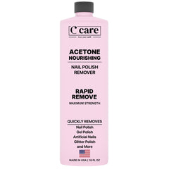 CCare dissolvant acétone pour ongles, flacon en vue et retrait rapide du vernis