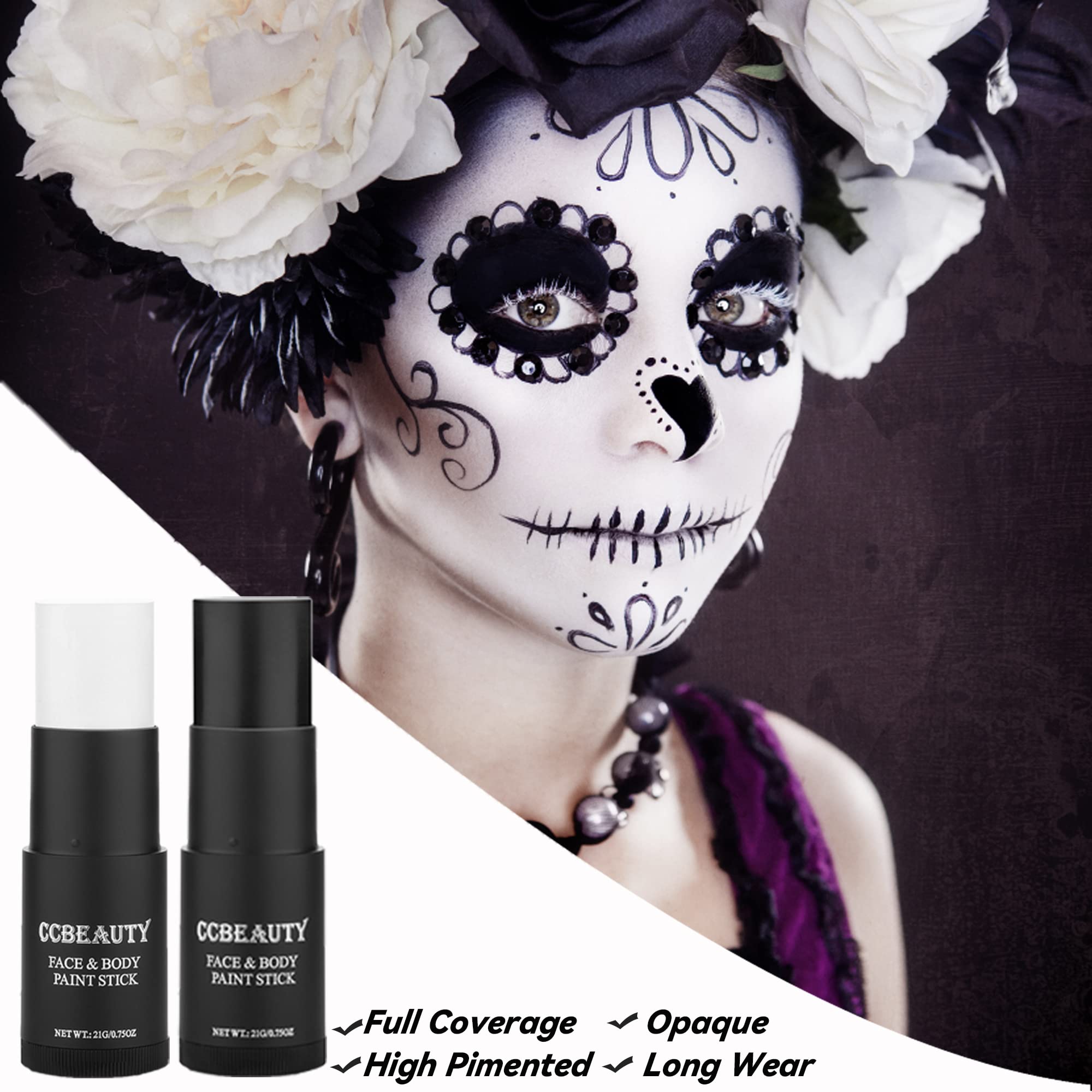 CCbeauty Clown White Face Paint Stick – application facile et démaquillage simple.