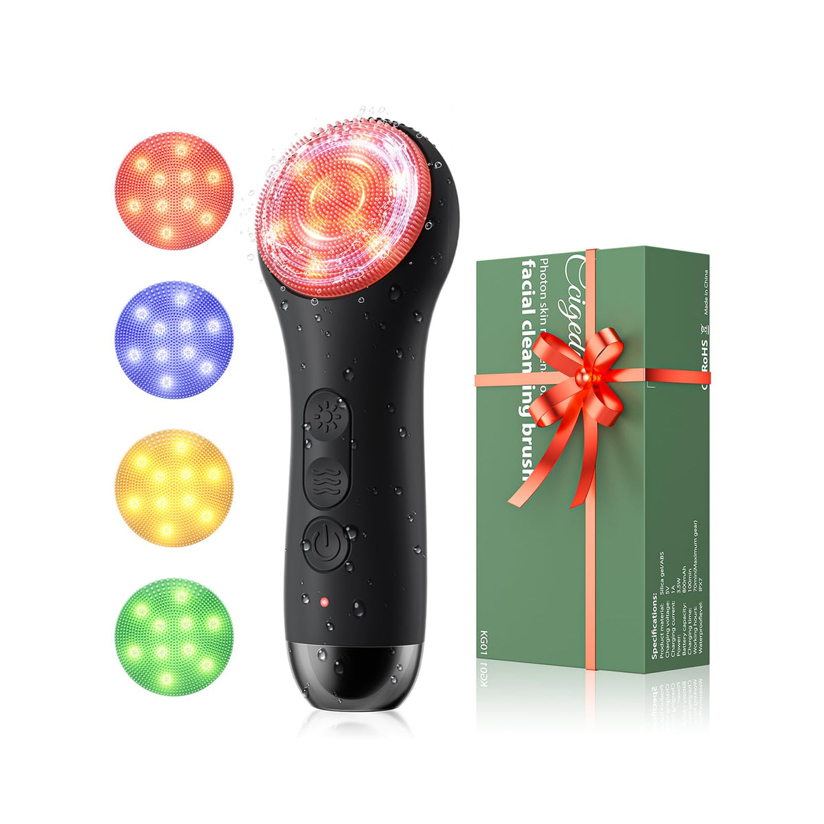 Ccigedy Face Scrubber avec LED: 4 modes pour clarifier la peau en douceur.