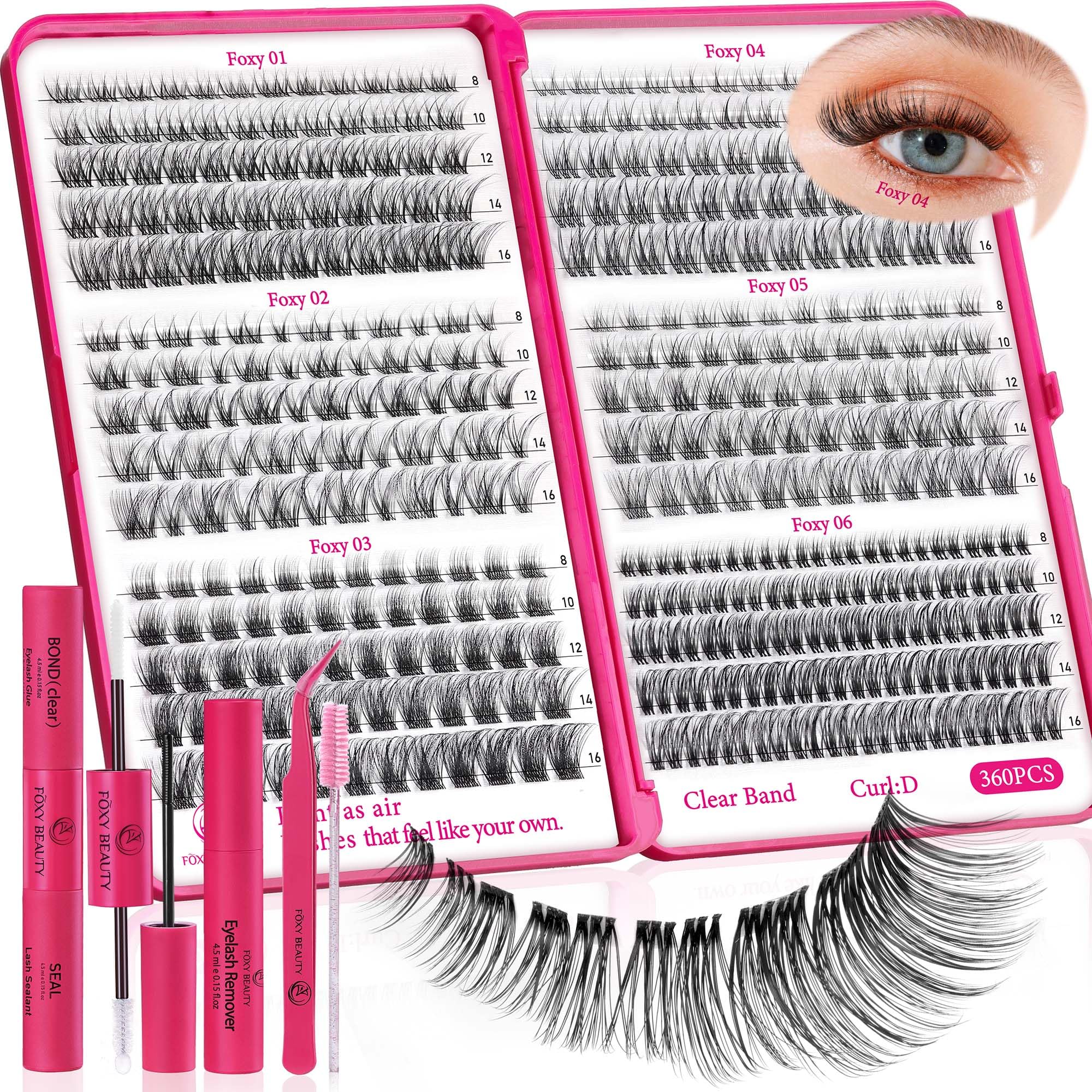 CCODDY Nova Lash Clusters Kit: ensemble complet de 360 pièces, bandes 8-16 mm, effet naturel.