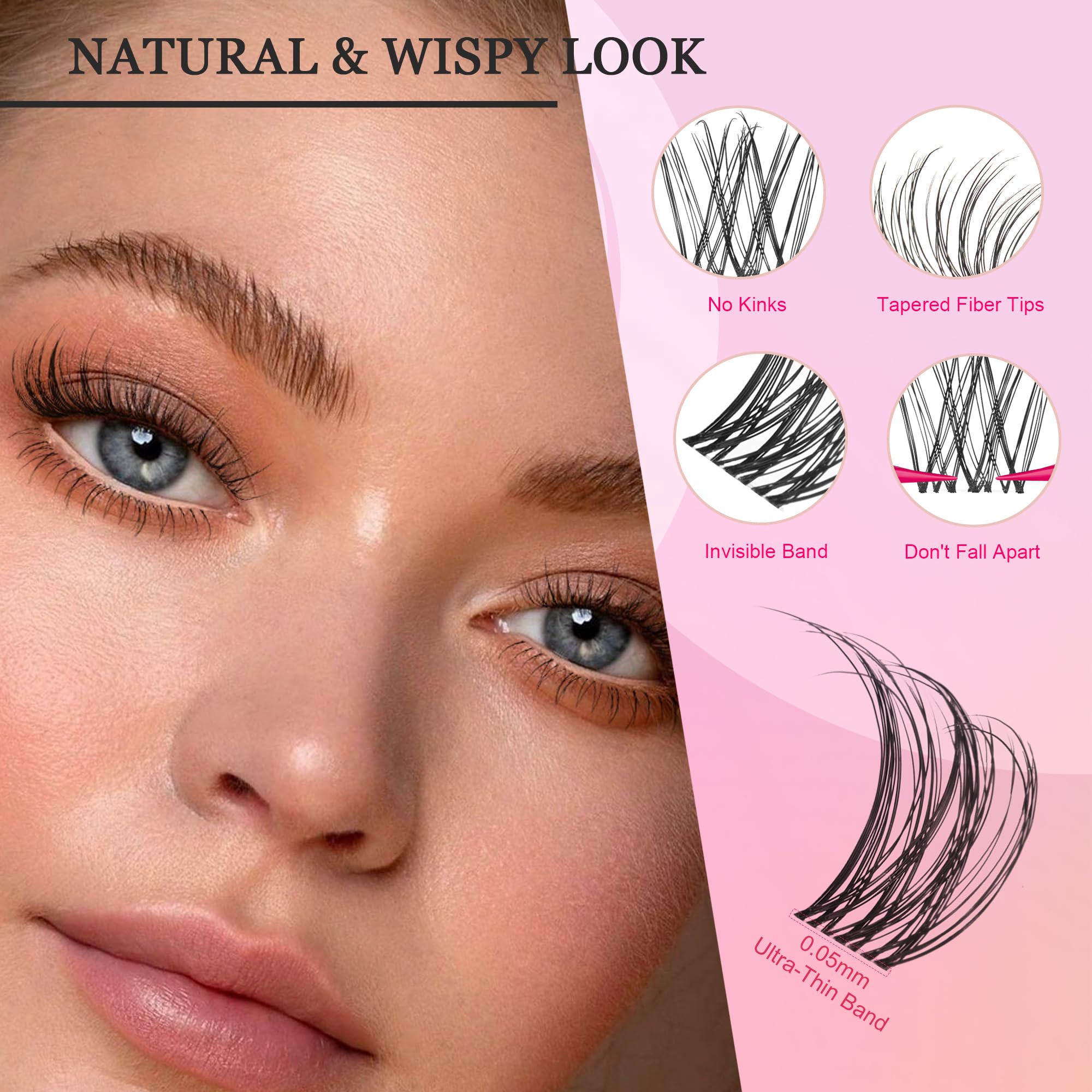 CCODDY Nova Lash Clusters Kit: fibres ultra-légères 0-07mm pour un regard léger.