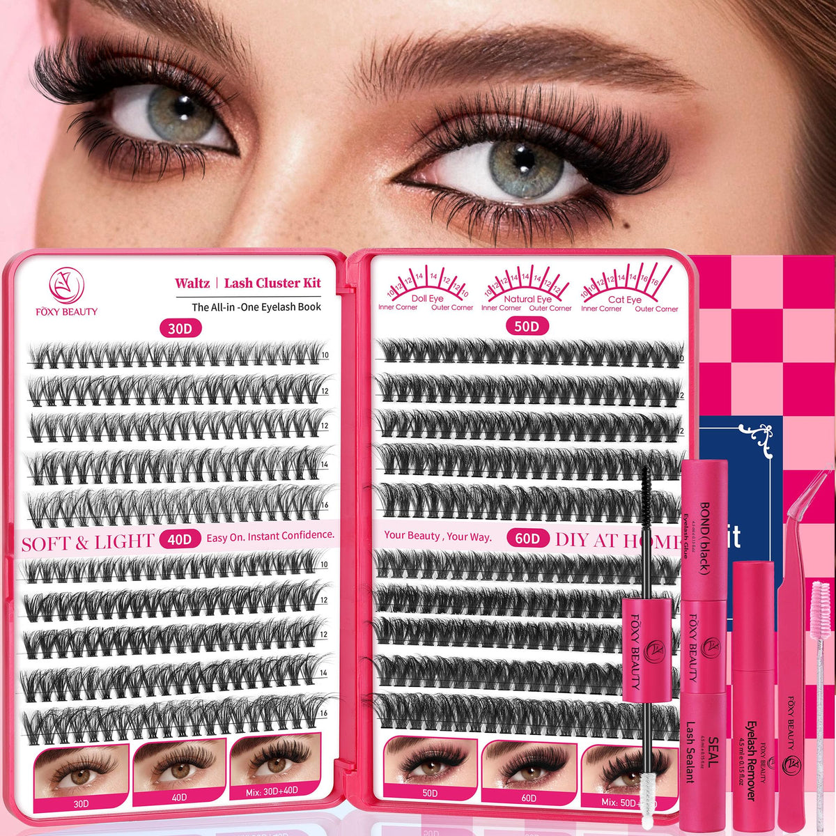 CCODDY Waltz Lash Clusters – ensemble complet pour un look durable à domicile.