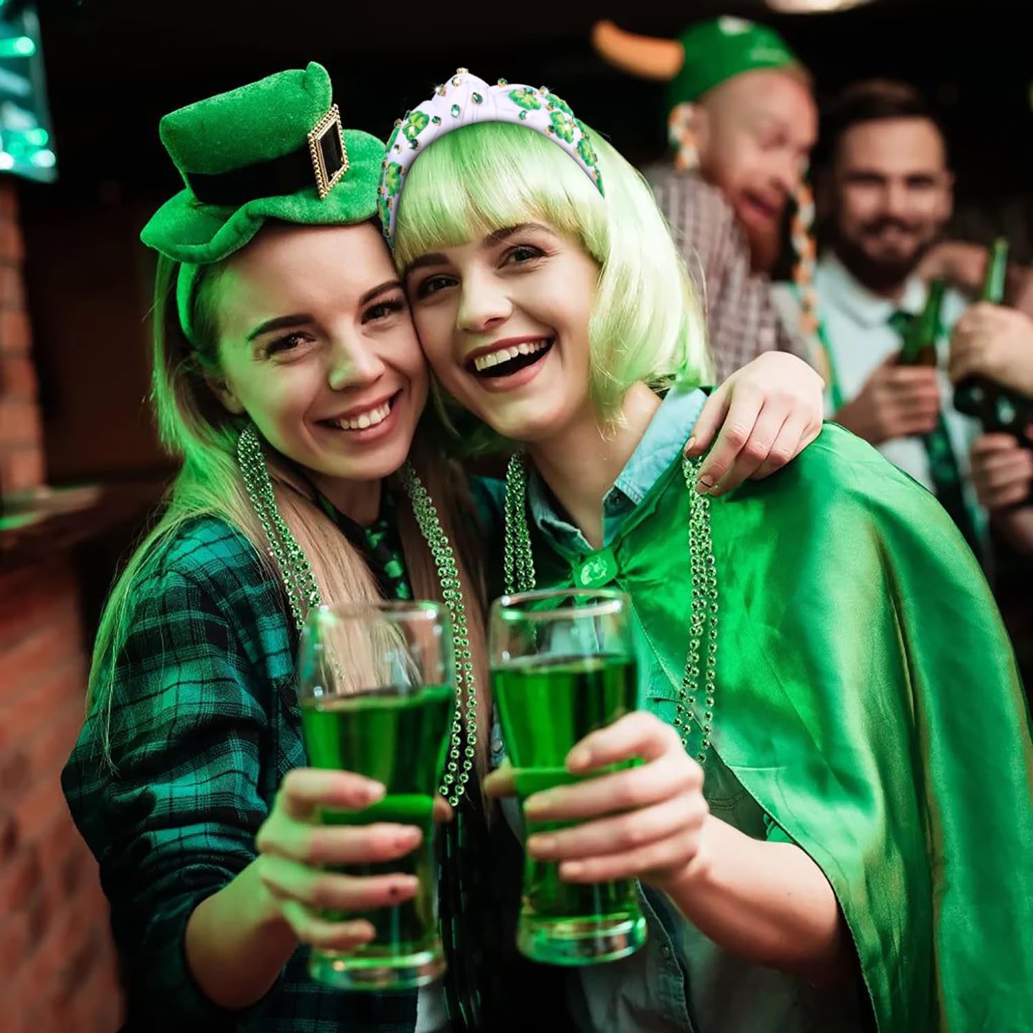 CEALXHENY bande cheveux shamrock et cristaux vert, look festif