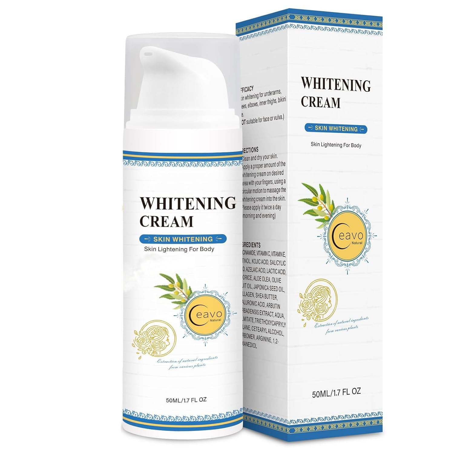 Ceavo Crème éclaircissante application rapide, peau lumineuse et uniforme.