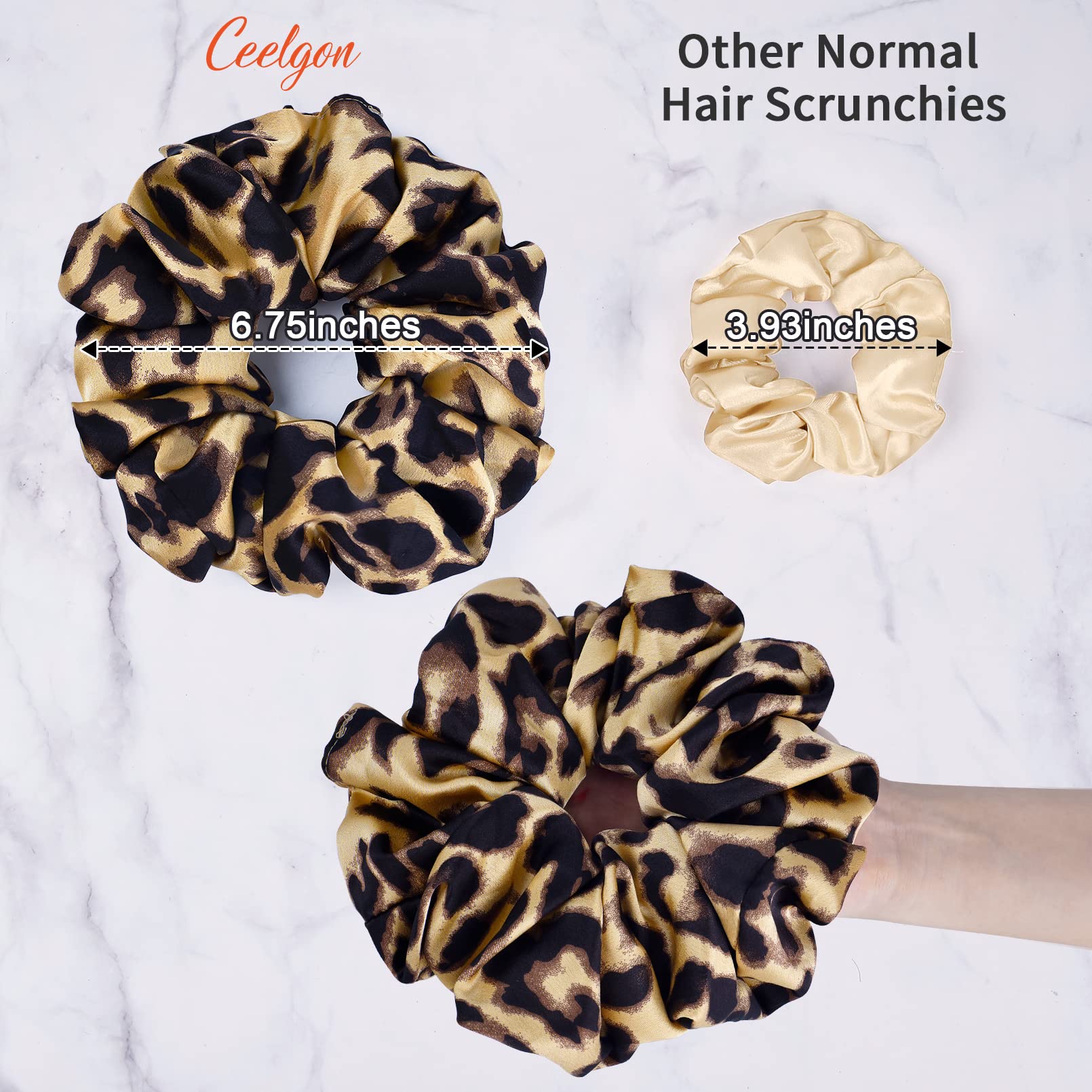 CEELGON scrunchie satin couleur champagne, texture luxueuse, idéale pour cheveux épais
