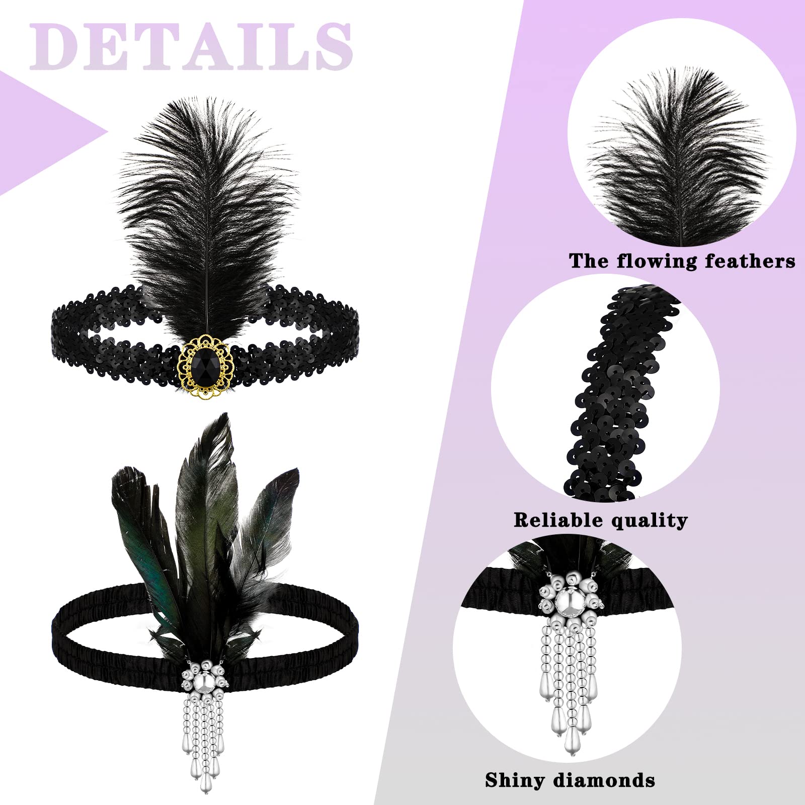 Ceenna accessoire cheveux noir plume, apparence inspirée des années 20.