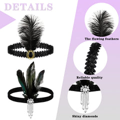 Ceenna accessoire cheveux noir plume, apparence inspirée des années 20.