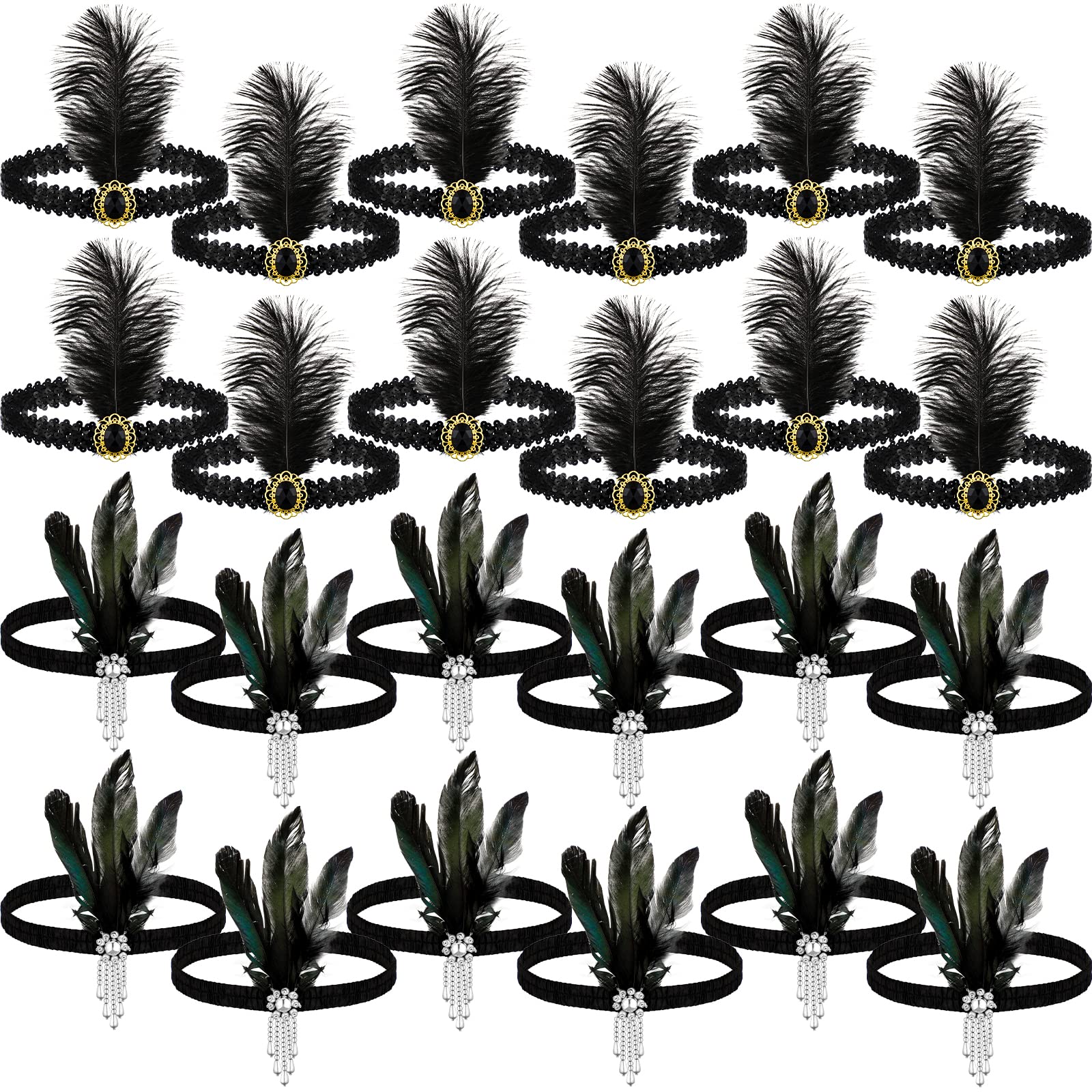 Ceenna bandeau rétro années 20 noir plume, parfait pour soirée.