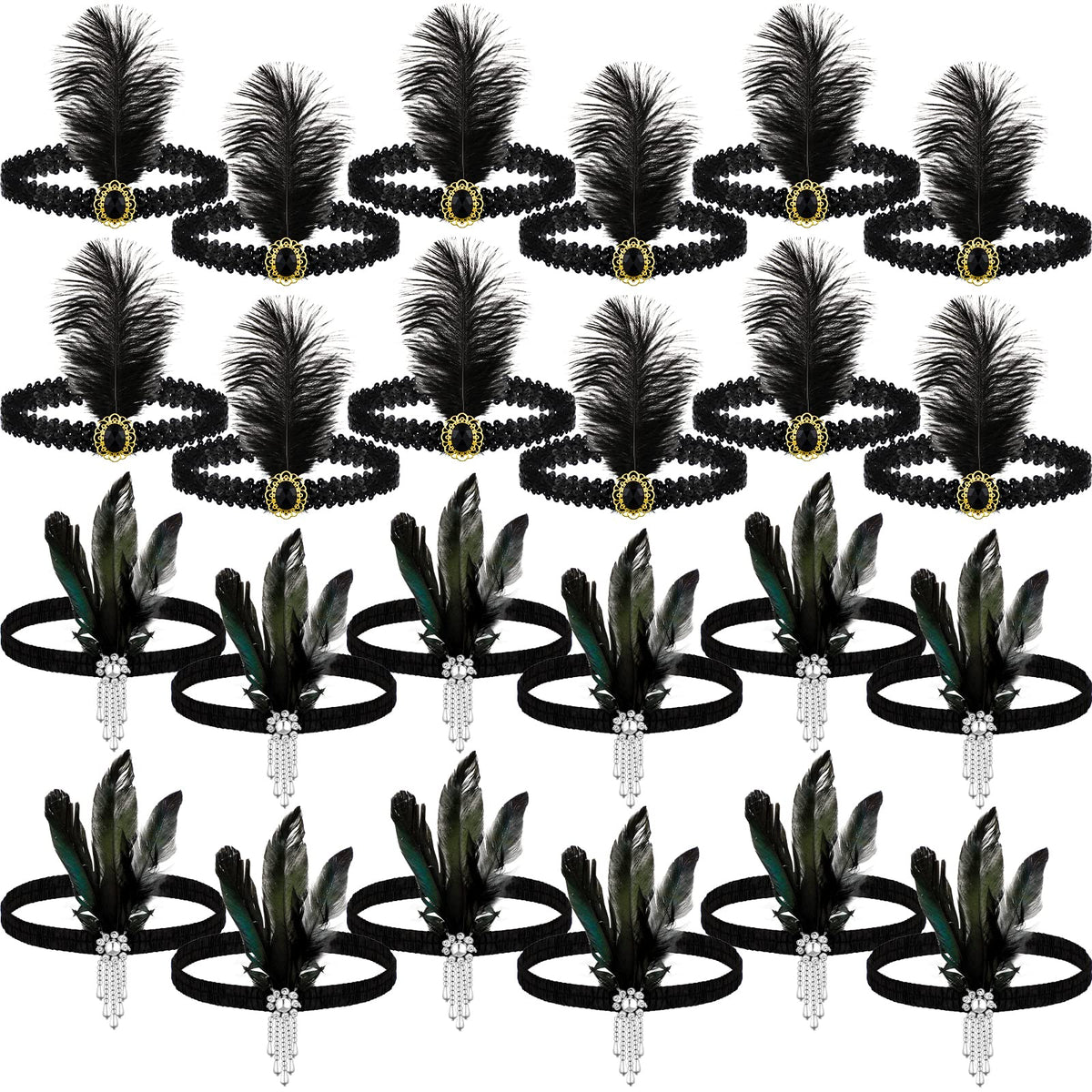 Ceenna bandeau rétro années 20 noir plume, parfait pour soirée.