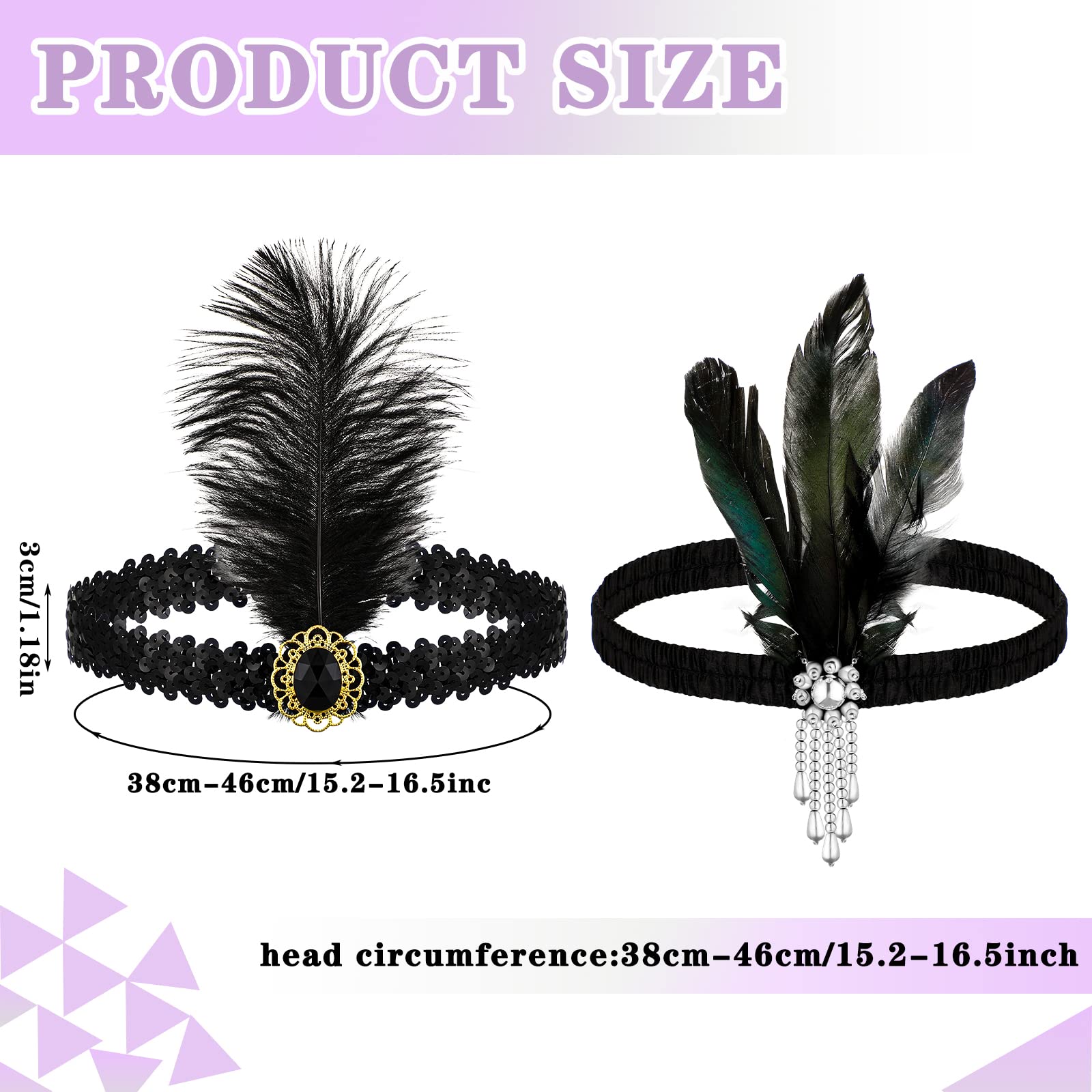 Ceenna bandeau noir plume et cristaux, style vintage élégant.
