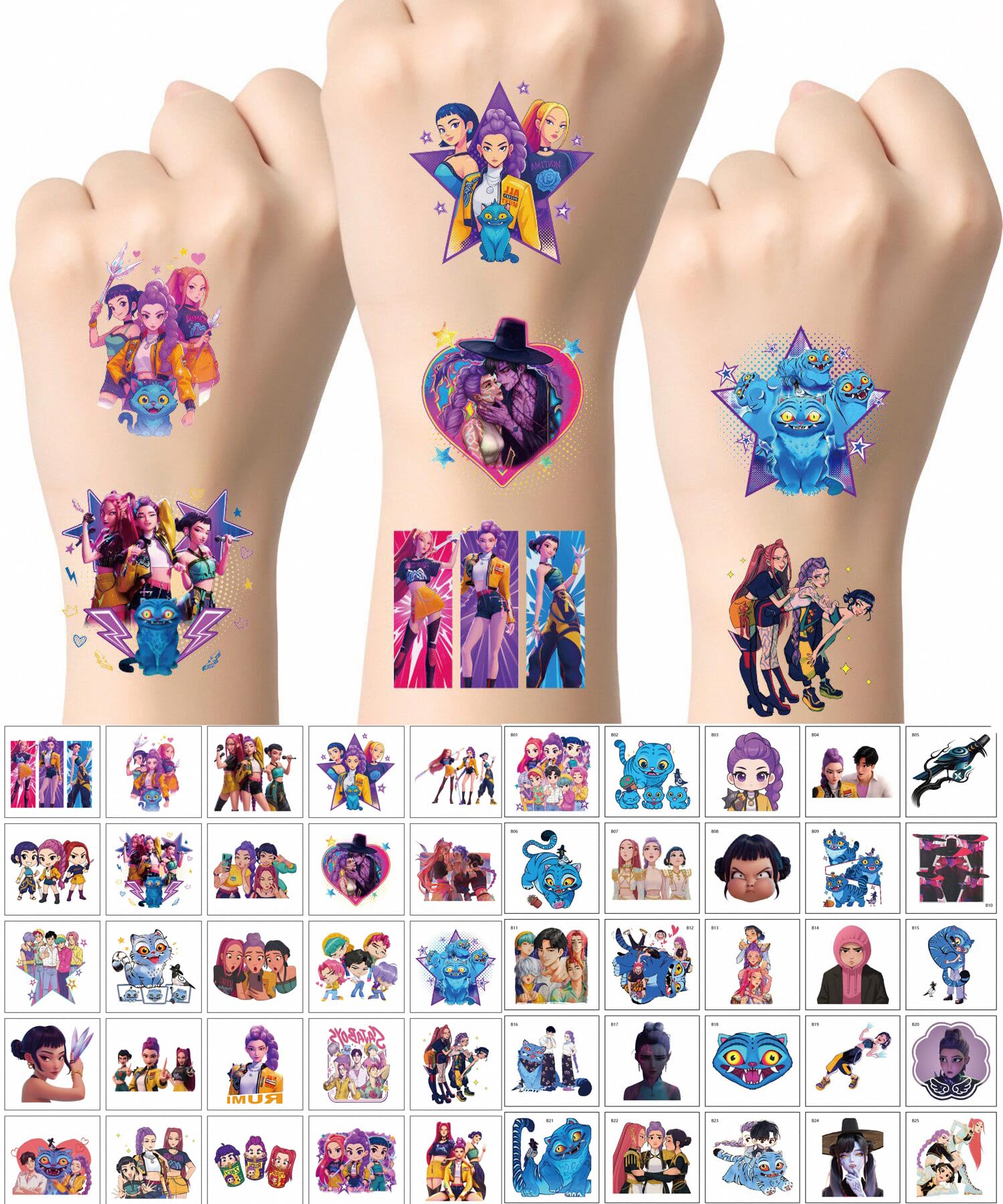 Cefoust tatouages Chasseurs de Demons sûrs pour la peau des enfants et faciles à retirer.