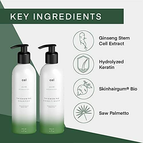 Cel Microstem après-shampooing en bouteille, démêle et nourrit les cheveux.