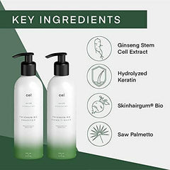 Cel Microstem après-shampooing en bouteille, démêle et nourrit les cheveux.