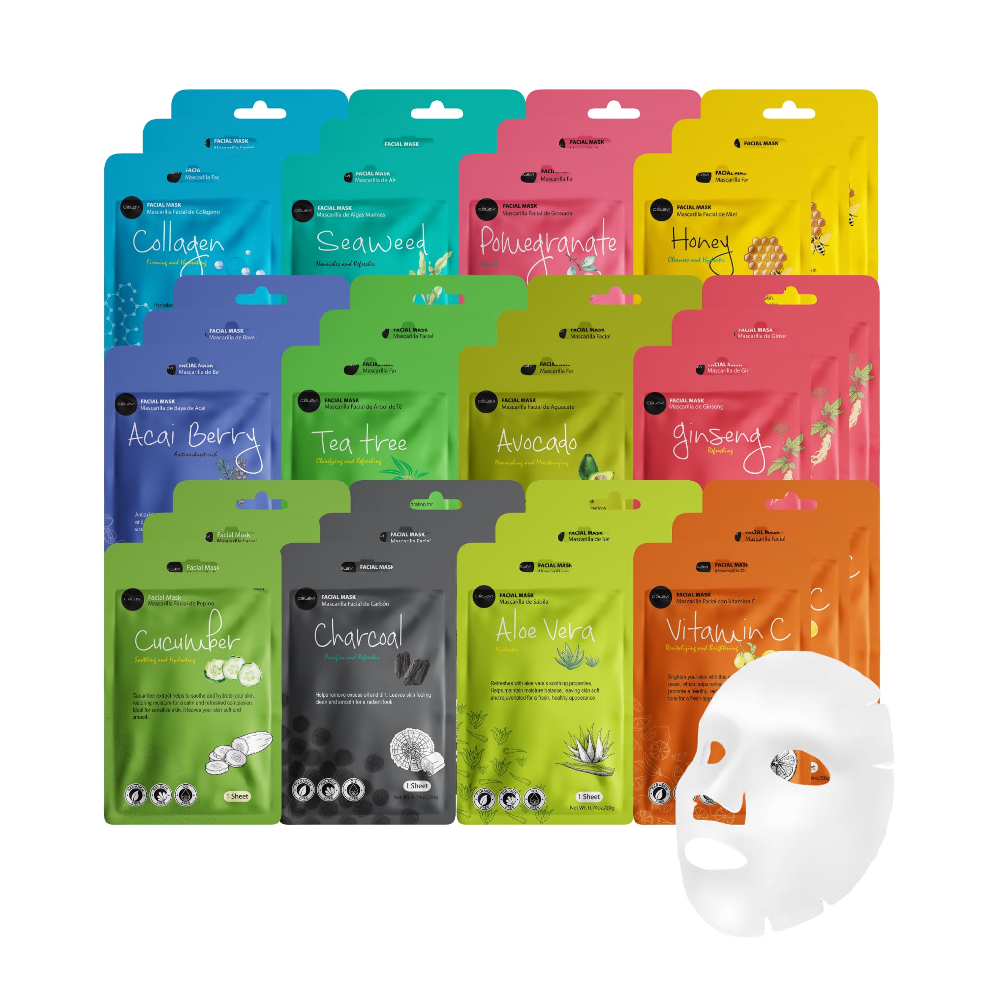 Celavi – ensemble d'emballage montrant le trio de masques pour hydratation durable.