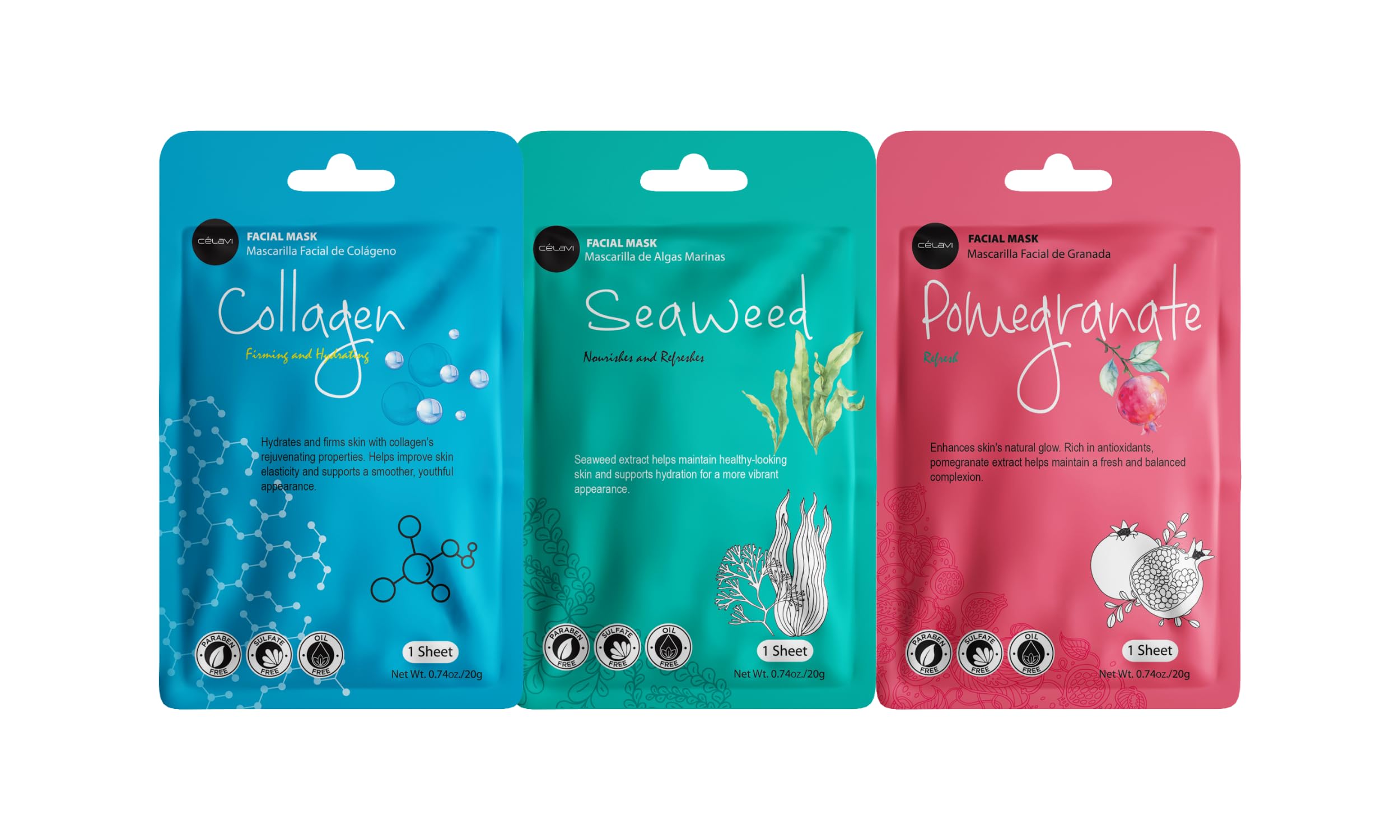 Celavi – affichage des 3 paquets pour 36 masques et une routine pratique.