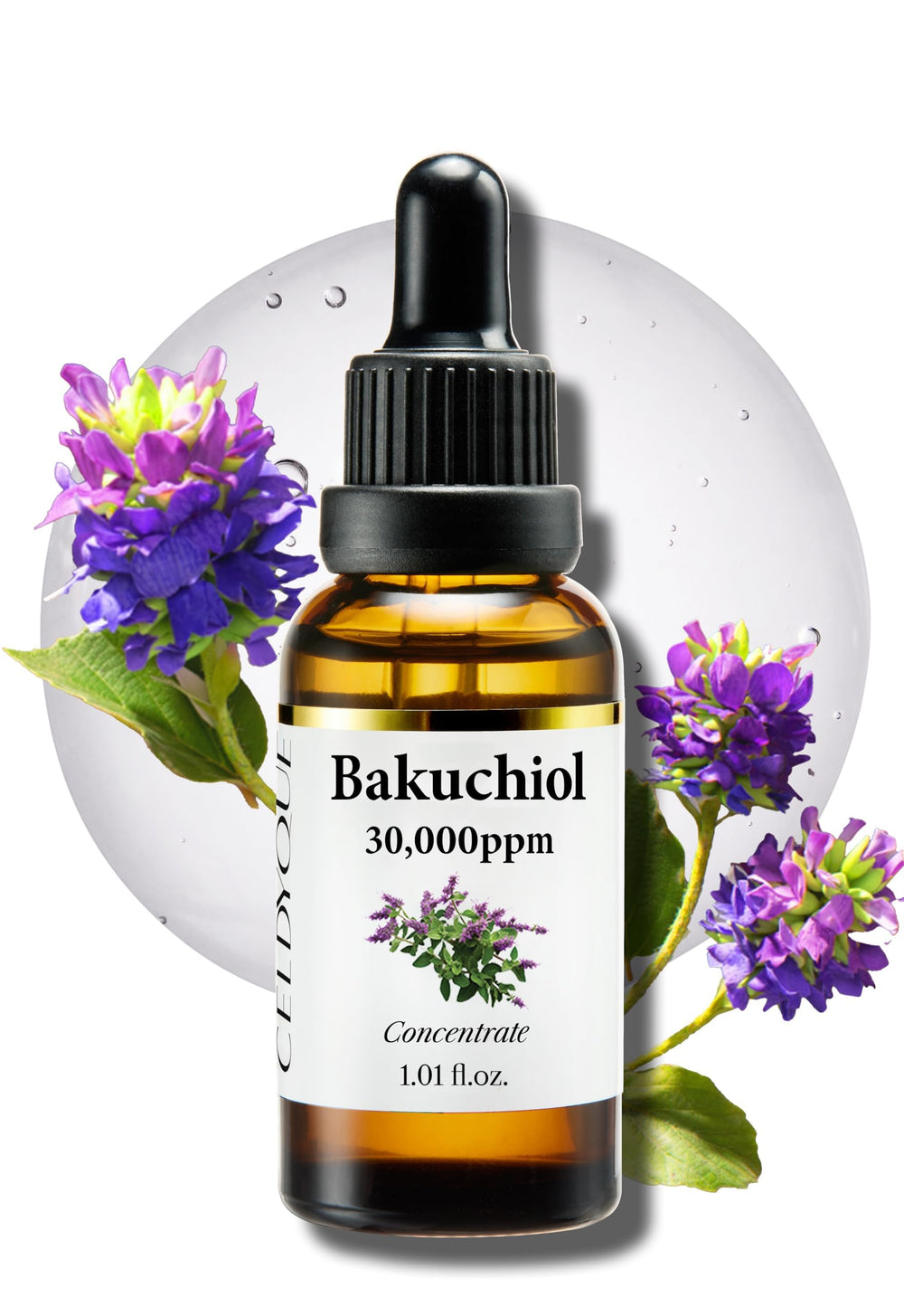 CELDYQUE Bakuchiol Serum flacon: concentré puissant pour absorption optimale.