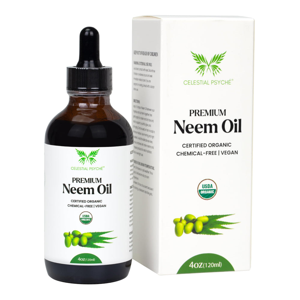 Celestial Psyché huile de Neem en bouteille 4oz, texture riche et hydratante
