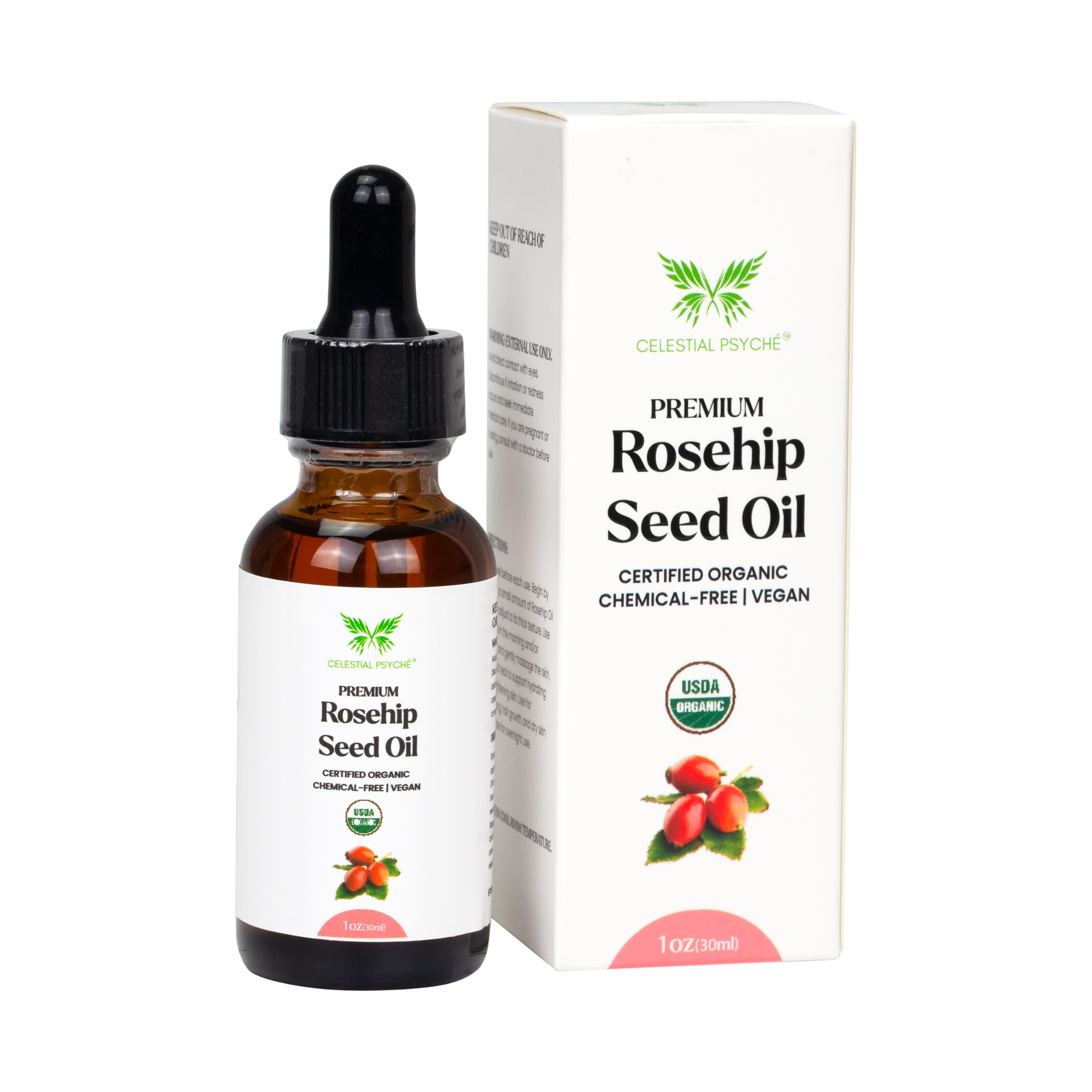 Celestial Psyché: bouteille pipette d'huile de rose musquée, hydratation naturelle.