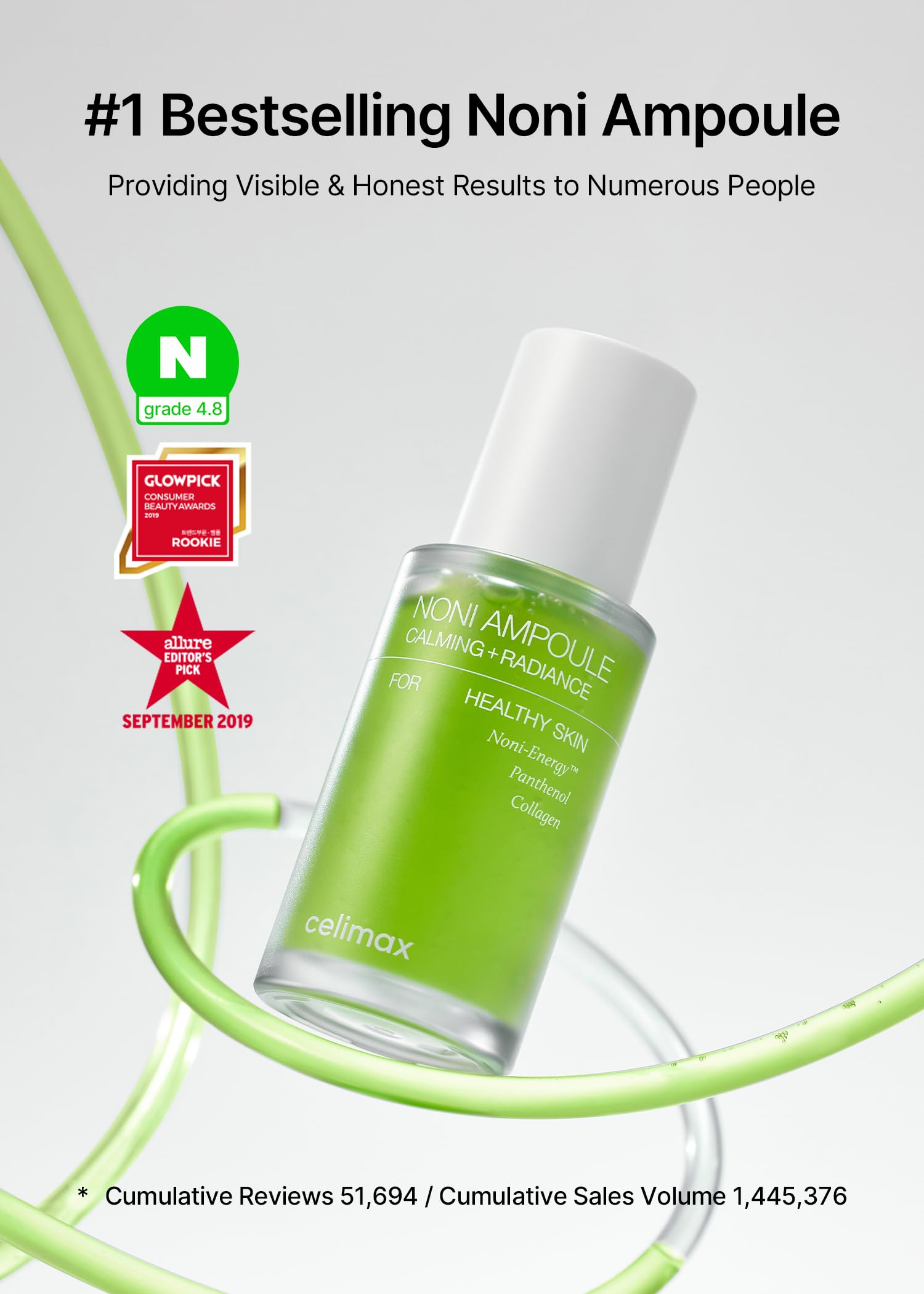 Celimax Noni Energy Ampoule en action sur la peau : apaisement et douceur.