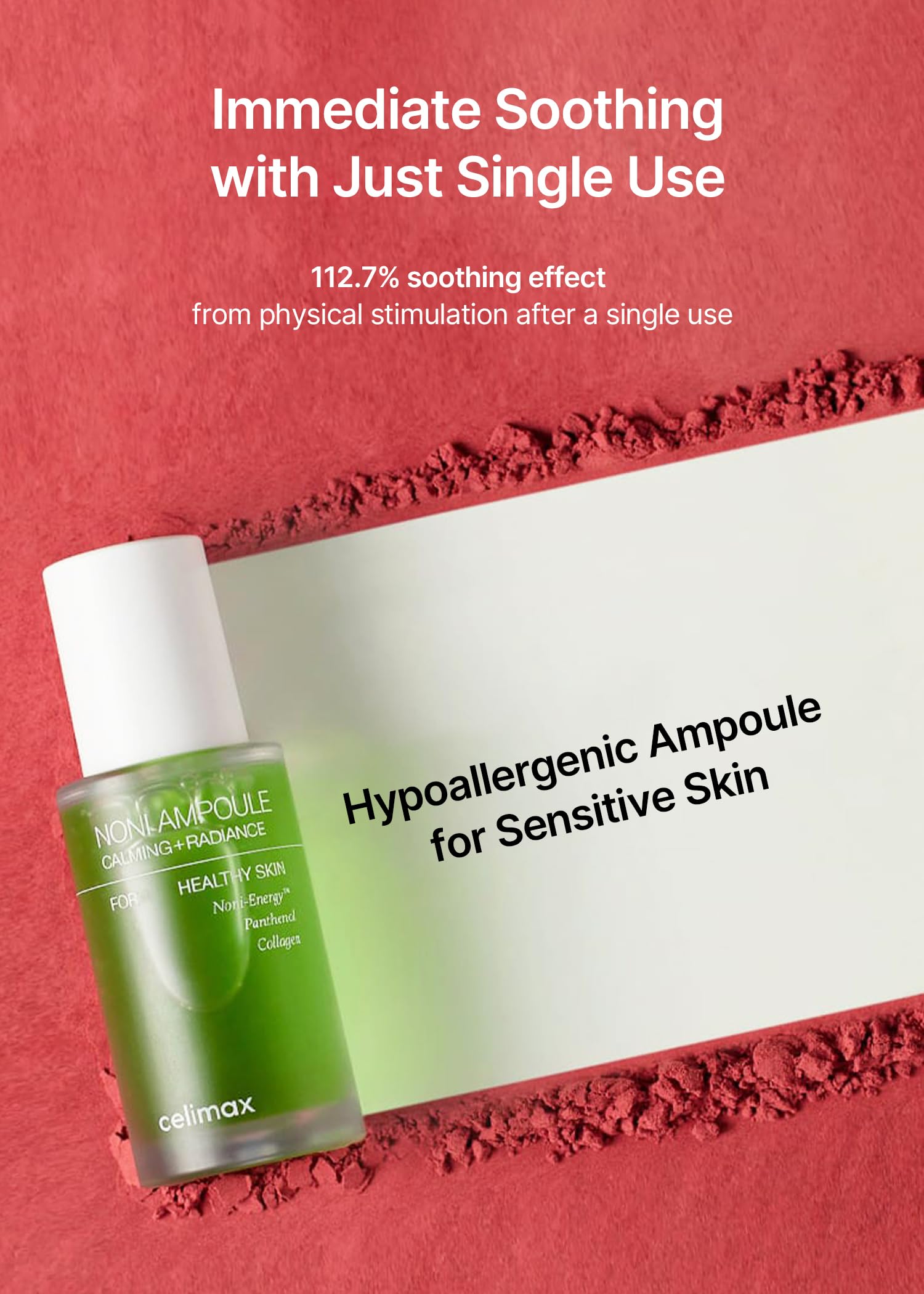 Celimax Noni Energy Ampoule sur peau hydratée et souple après utilisation.