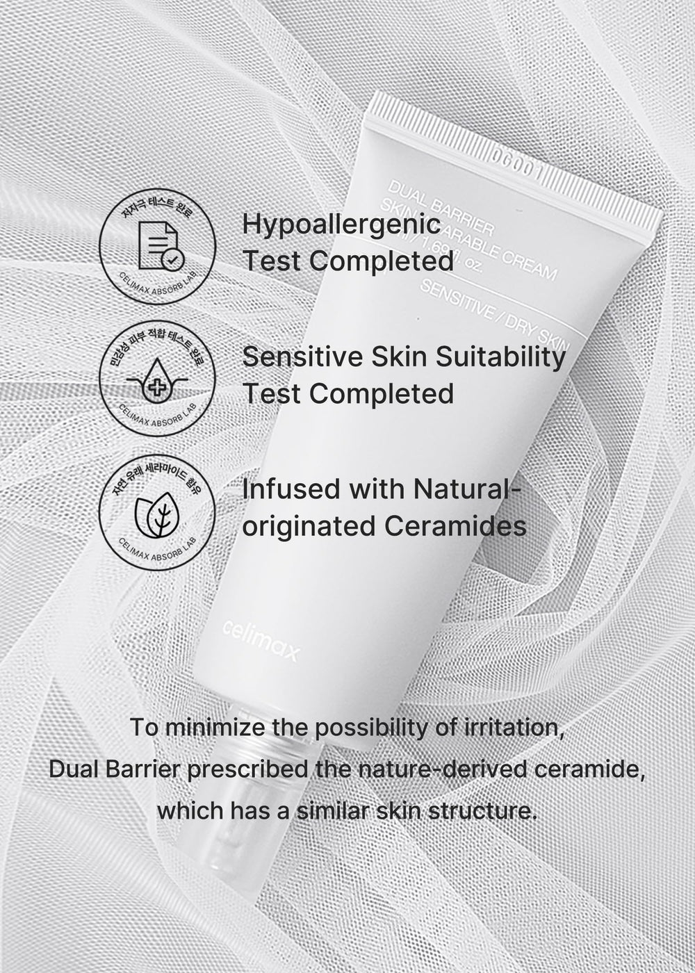 Celimax Dual Barrier : packaging compact 50 ml, pratique à emporter.