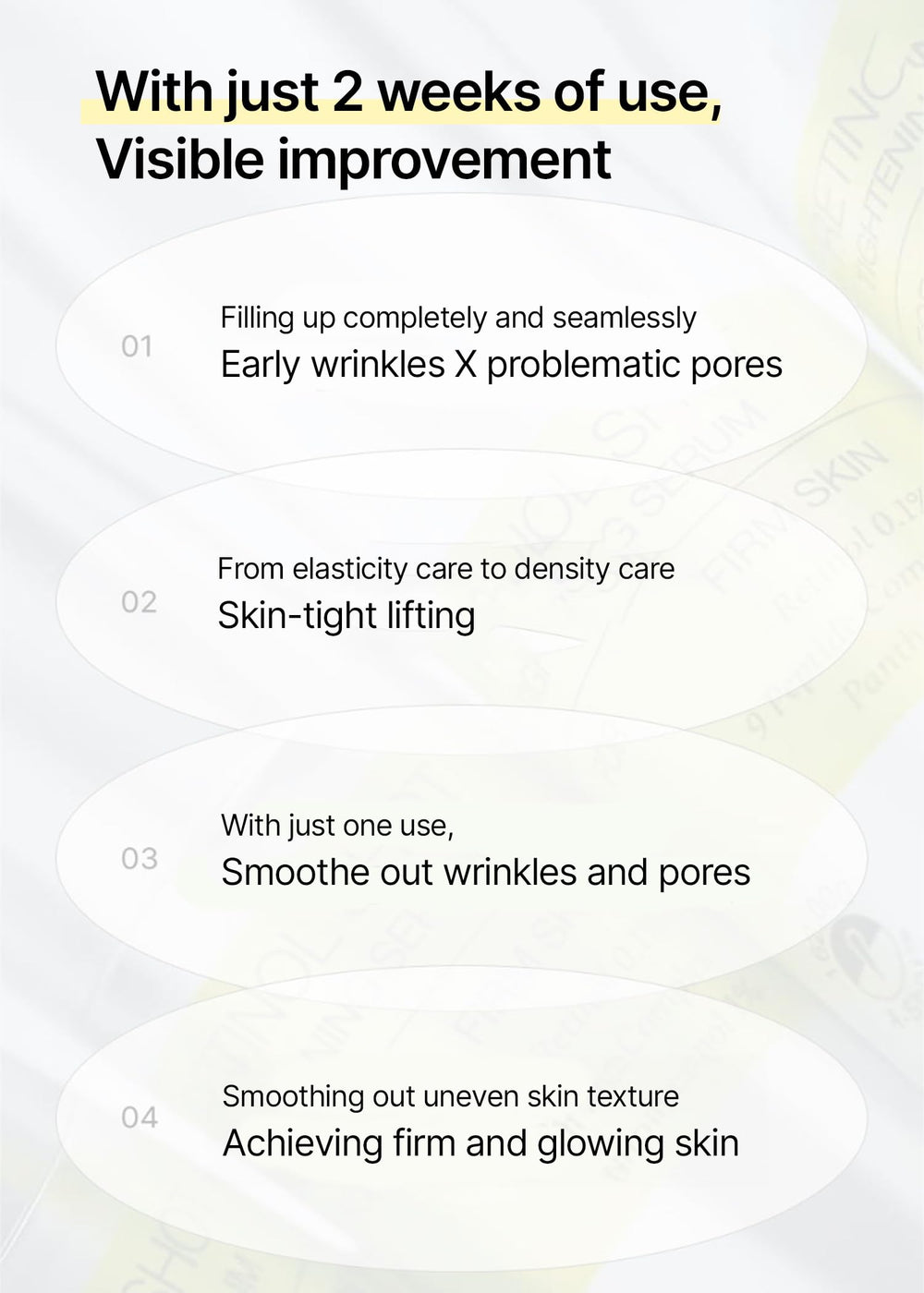 Réduction possible des pores dilatés et lissage de la texture.