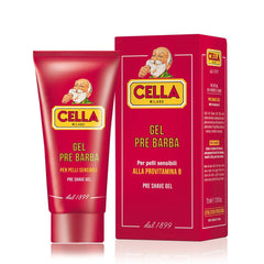 Gel Pré-Rasage Cella Milano, emballage élégant pour usage pro ou à domicile.