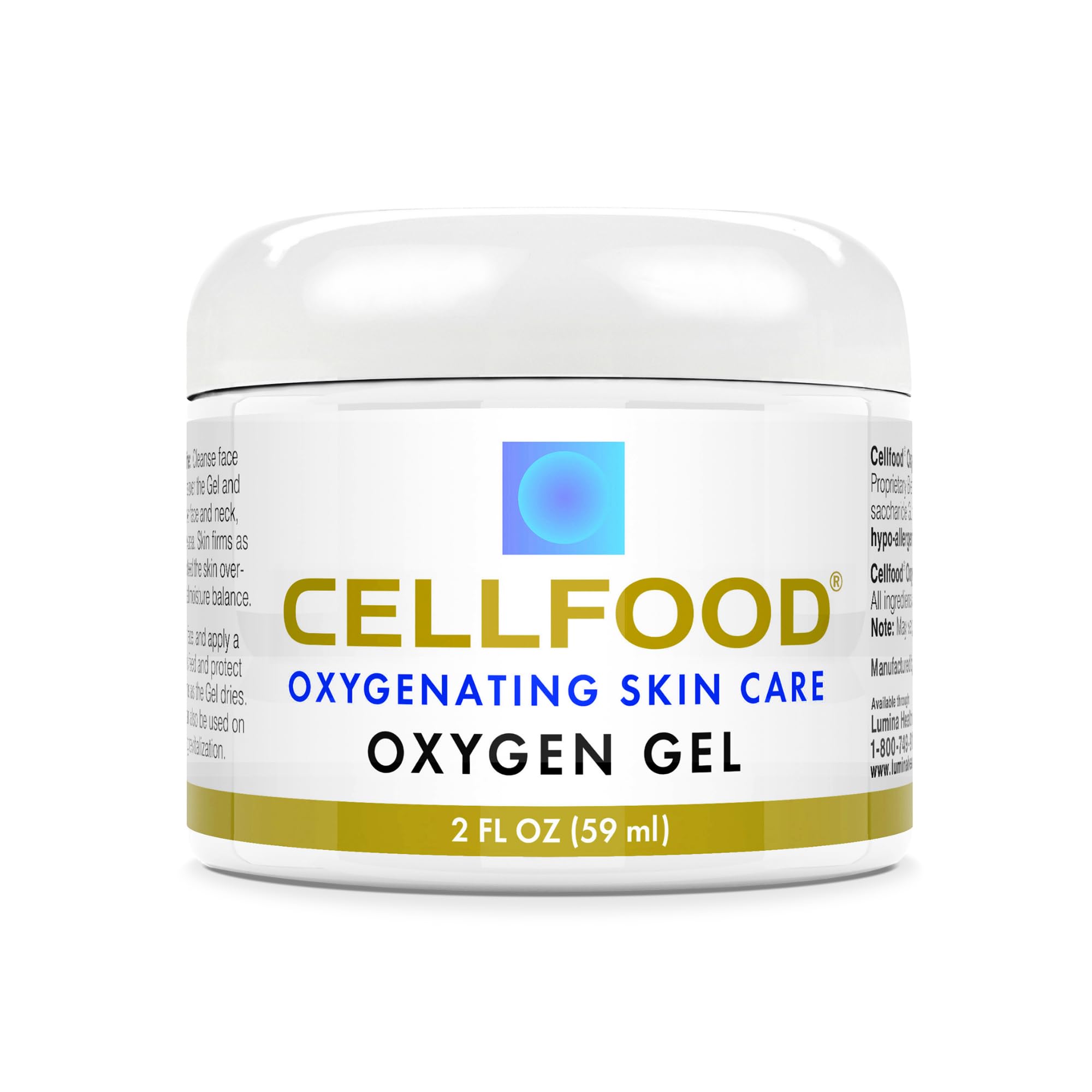 Cellfood oxygène gel, bouteille 60 ml, hydratation nourrissante et protectrice.