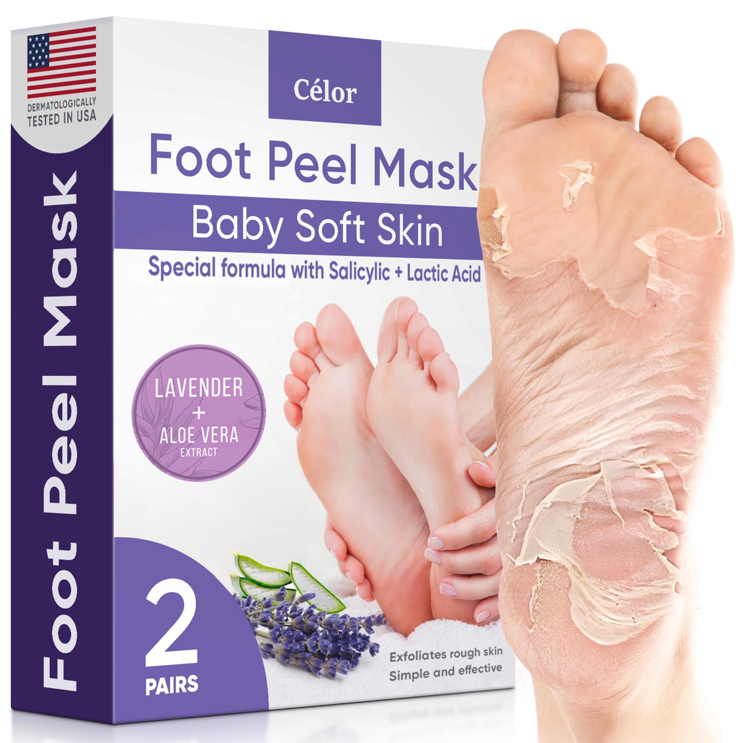 Masque pieds CÉLOR dans emballage lavande pour soin relaxant.