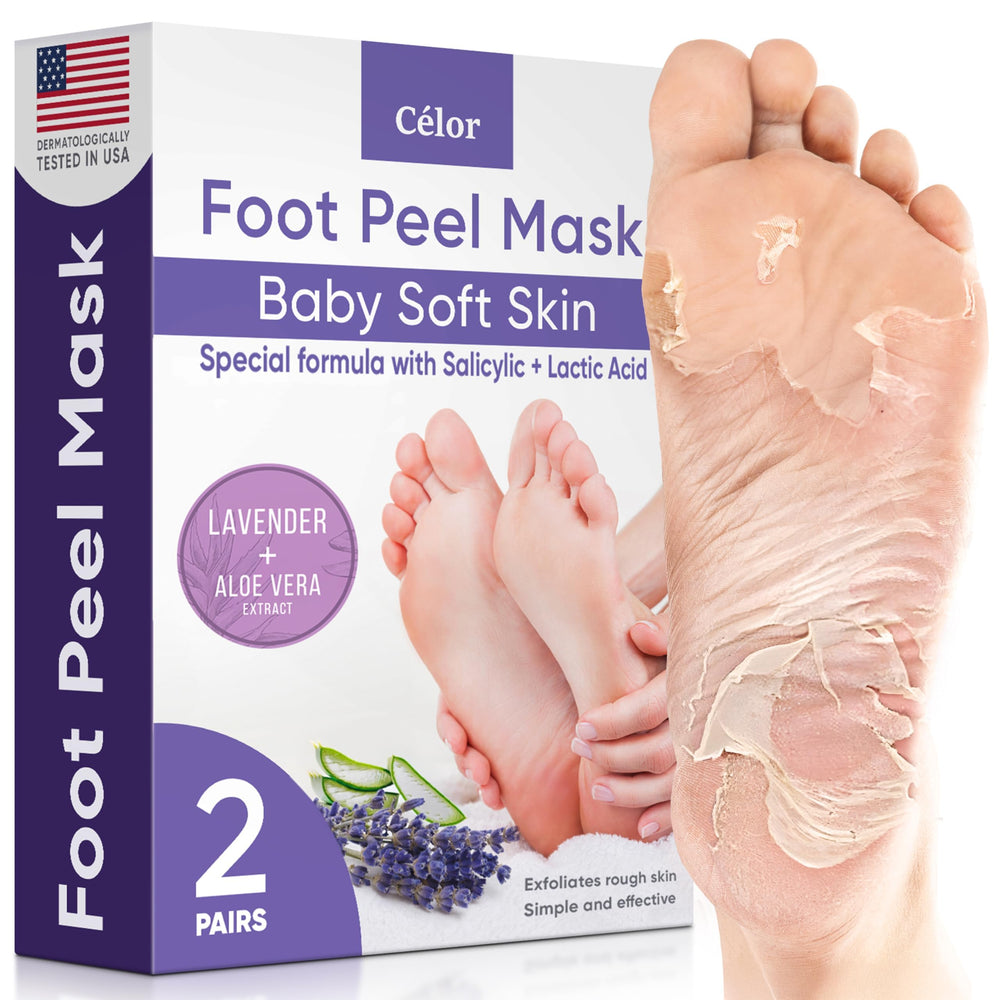 Masque pieds CÉLOR dans emballage lavande pour soin relaxant.