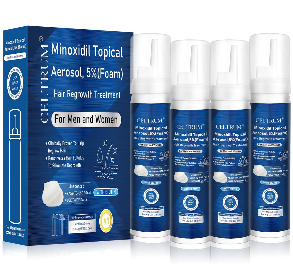 Celtrum Minoxidil Foam – bouteille 60 g, cheveux potentiellement plus denses.