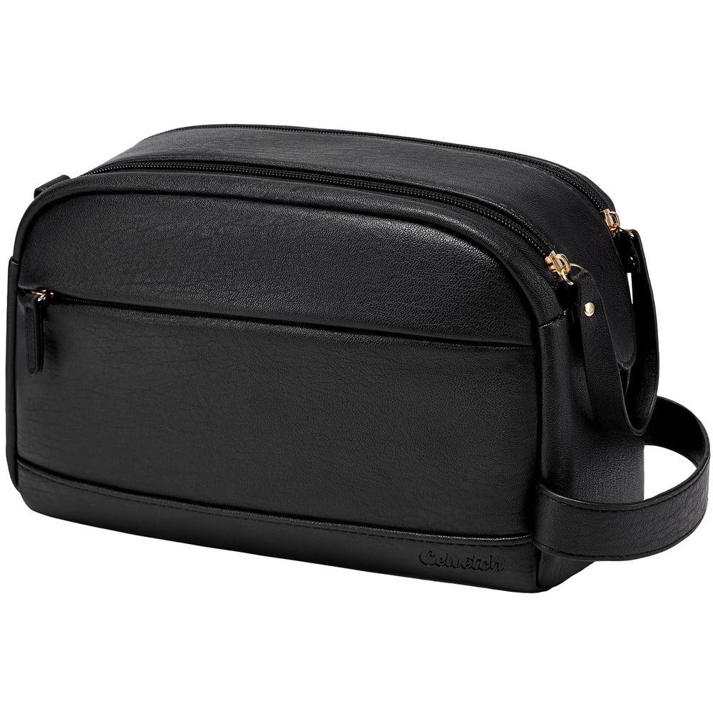 présentation de la trousse Celvetch en cuir PU noir, élégant design rétro pour le voyage