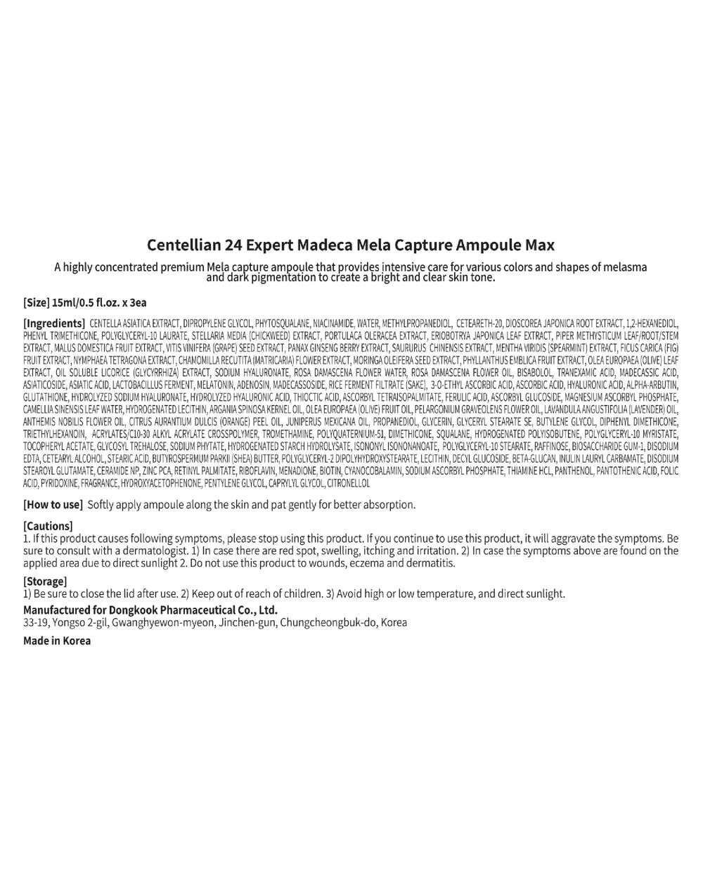 Ingrédients clés CENTELLIAN 24 Expert Ampoule: TECA et Centella