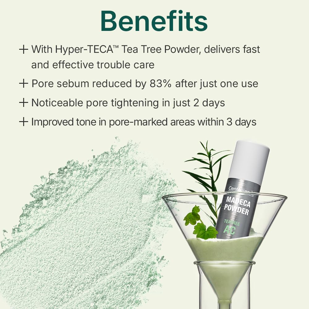 Texture poudre micro-flocon CENTELLIAN 24 Madeca arbre à thé AC sur la peau