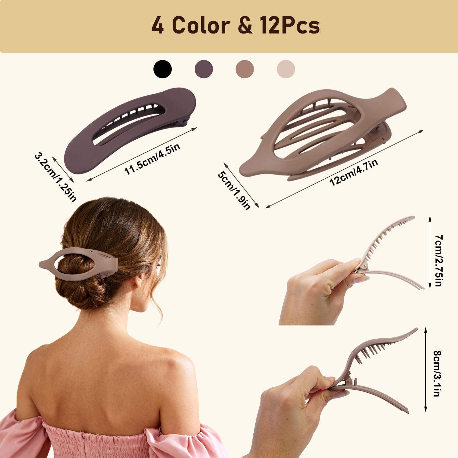 CENTSTAR pinces-cheveux flat-barrette marron clair, tenue légère et sûre