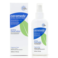 Ceramedx Lotion visage apaisante, texture légère pour hydrater la peau sensible.
