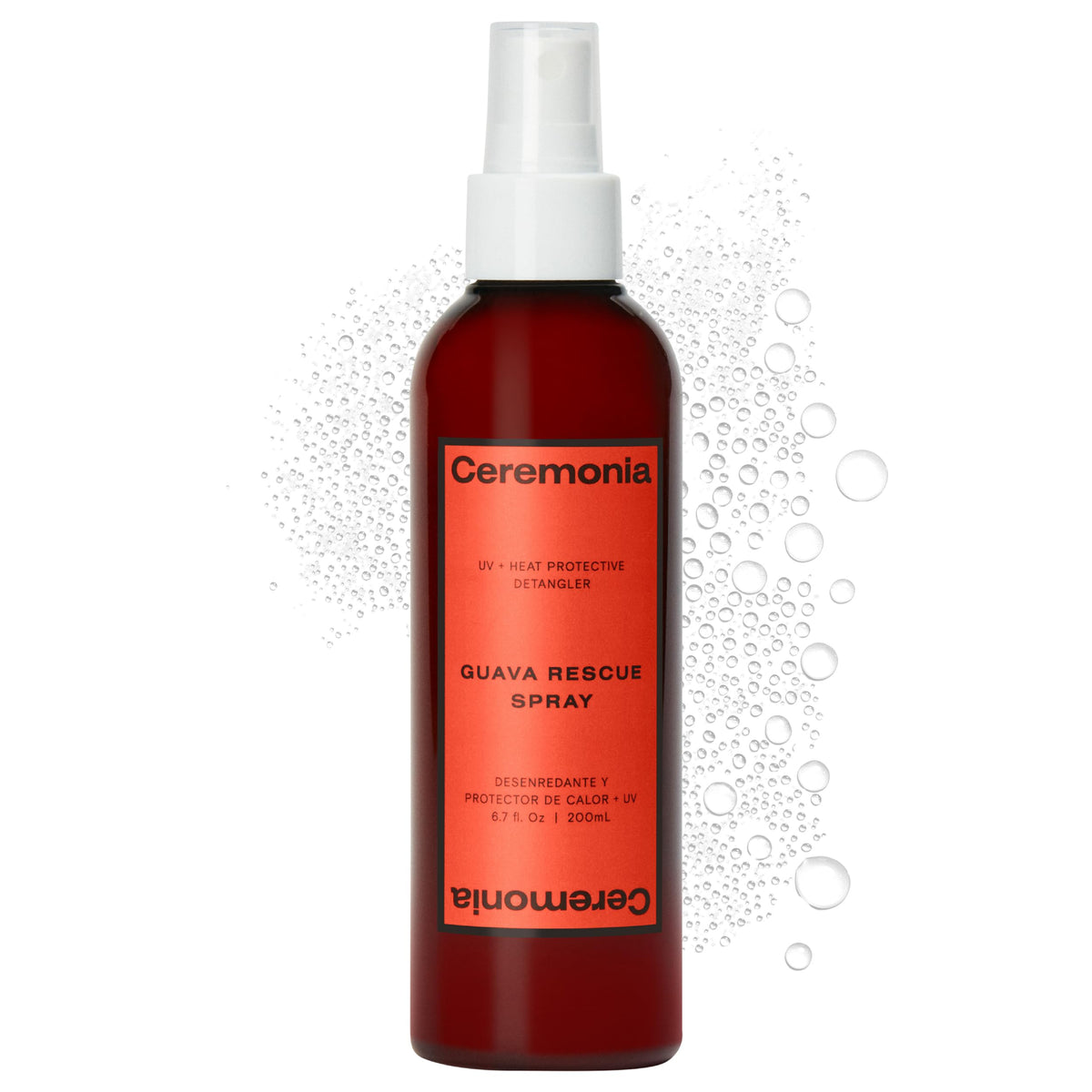 Ceremonia Guava Rescue Spray, bouteille élégante prête à démêler les cheveux en douceur.