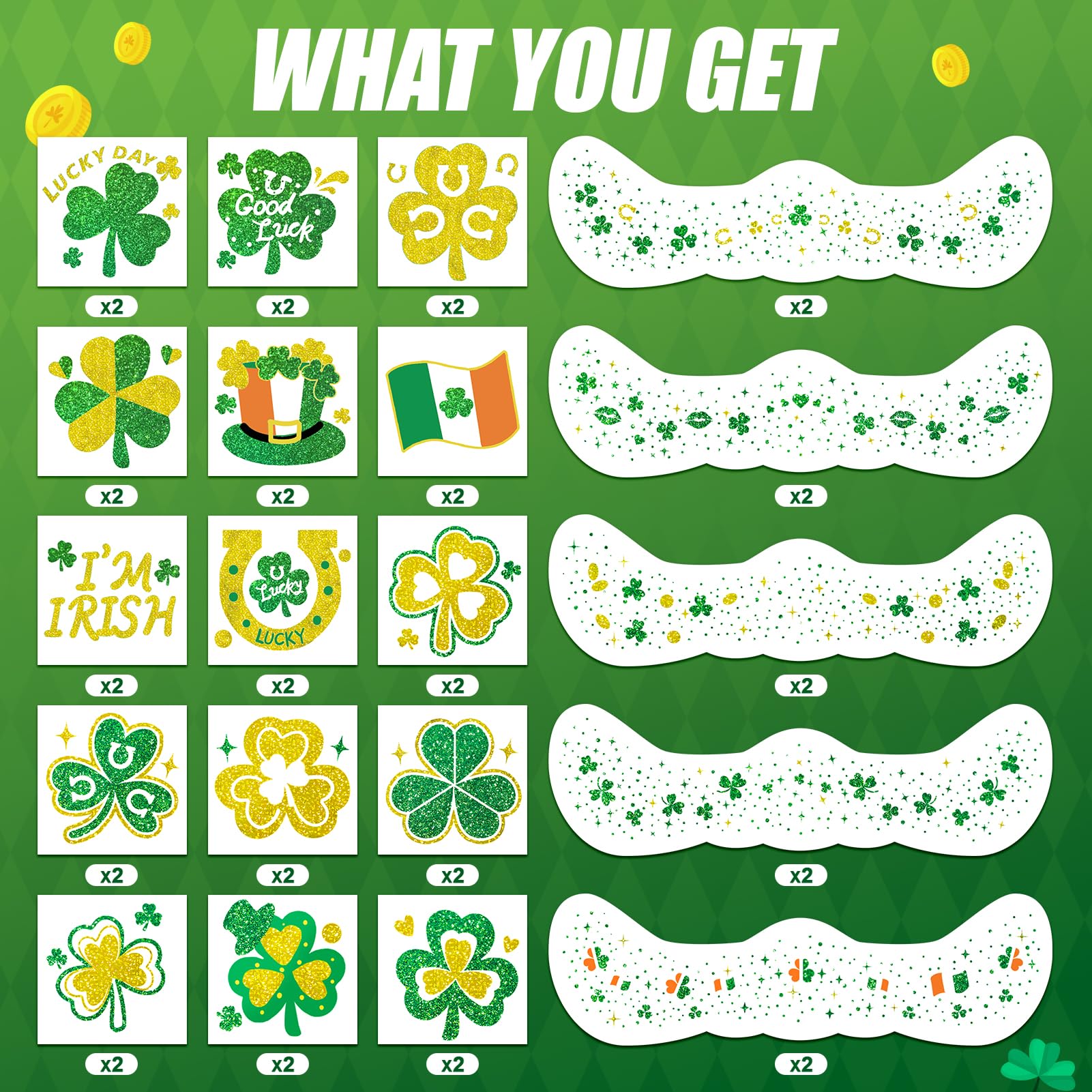 Tatouages Cerlaza Saint-Patrick taches de rousseur brillantes pour le visage.