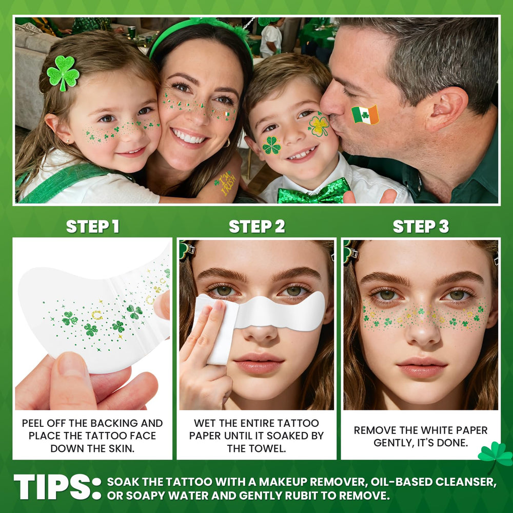 Tatouages-dos brillants Cerlaza Saint-Patrick, application facile.