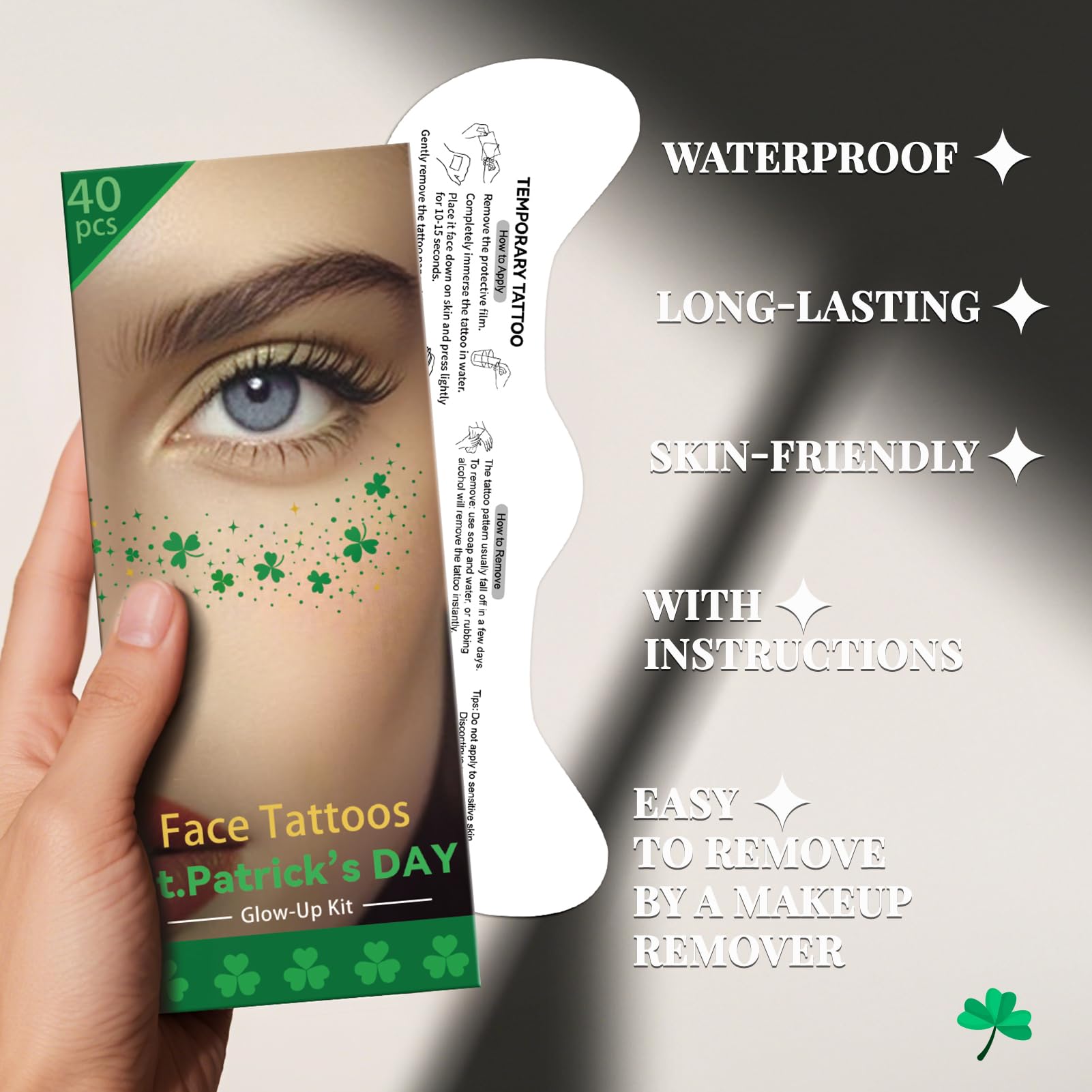 Tatouages-mains brillants Cerlaza Saint-Patrick, accessoire rapide.