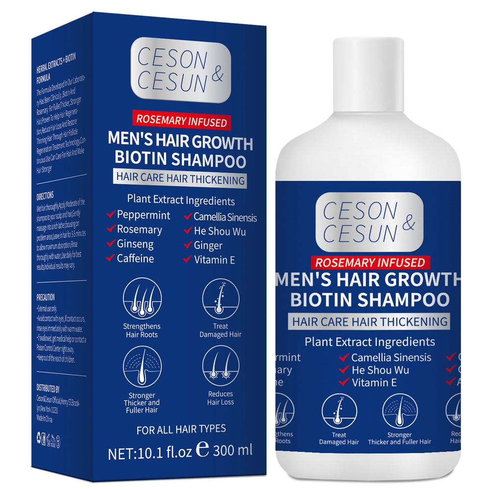Shampoing Ceson&Cesun romarin et biotine – bouteille visible, fortifie les cheveux.