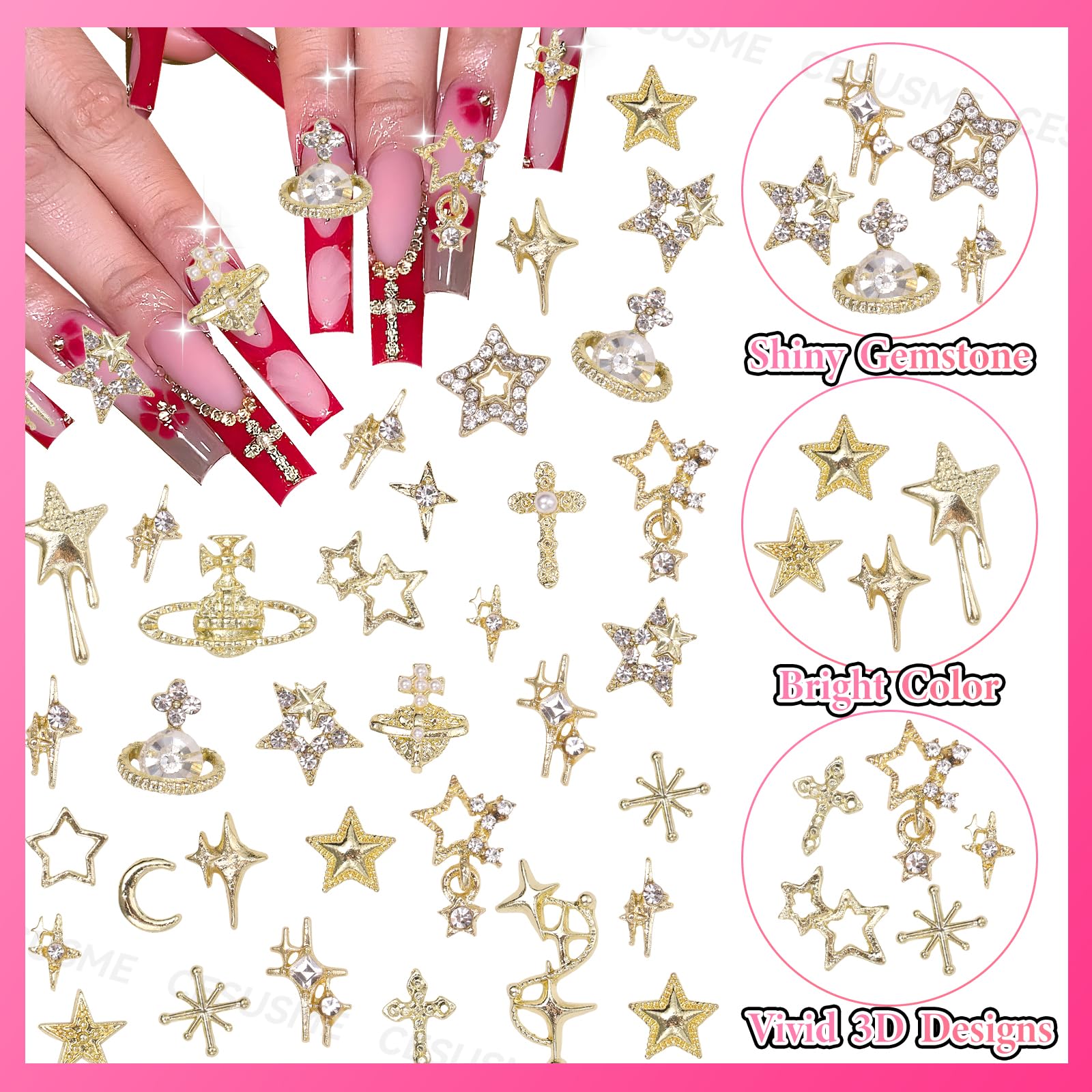 CESUSME ensemble doré 21 styles, personnalisation facile des ongles.