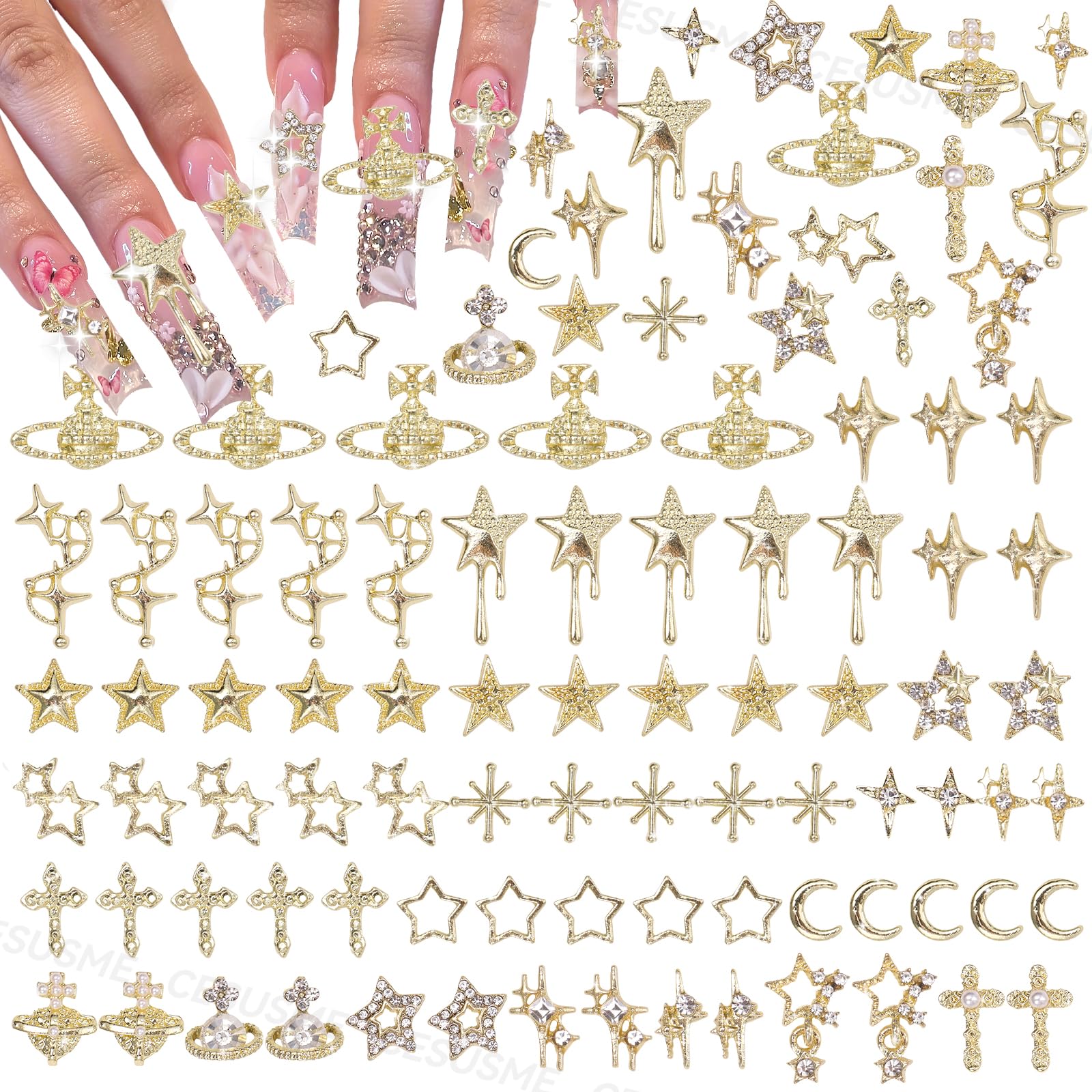 CESUSME charme doré pour ongles Étoile, éclat scintillant et look élégant.