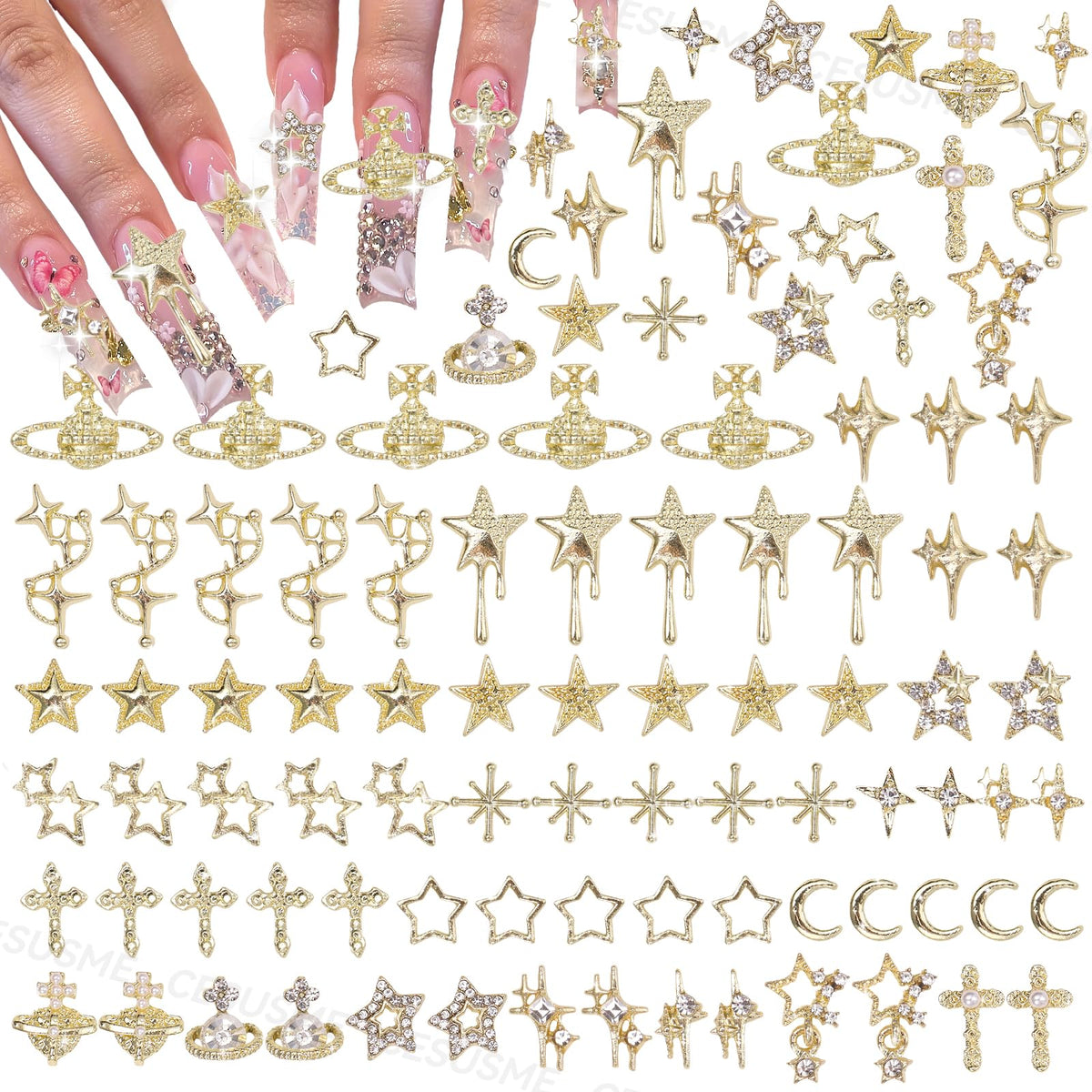 CESUSME charme doré pour ongles Étoile, éclat scintillant et look élégant.