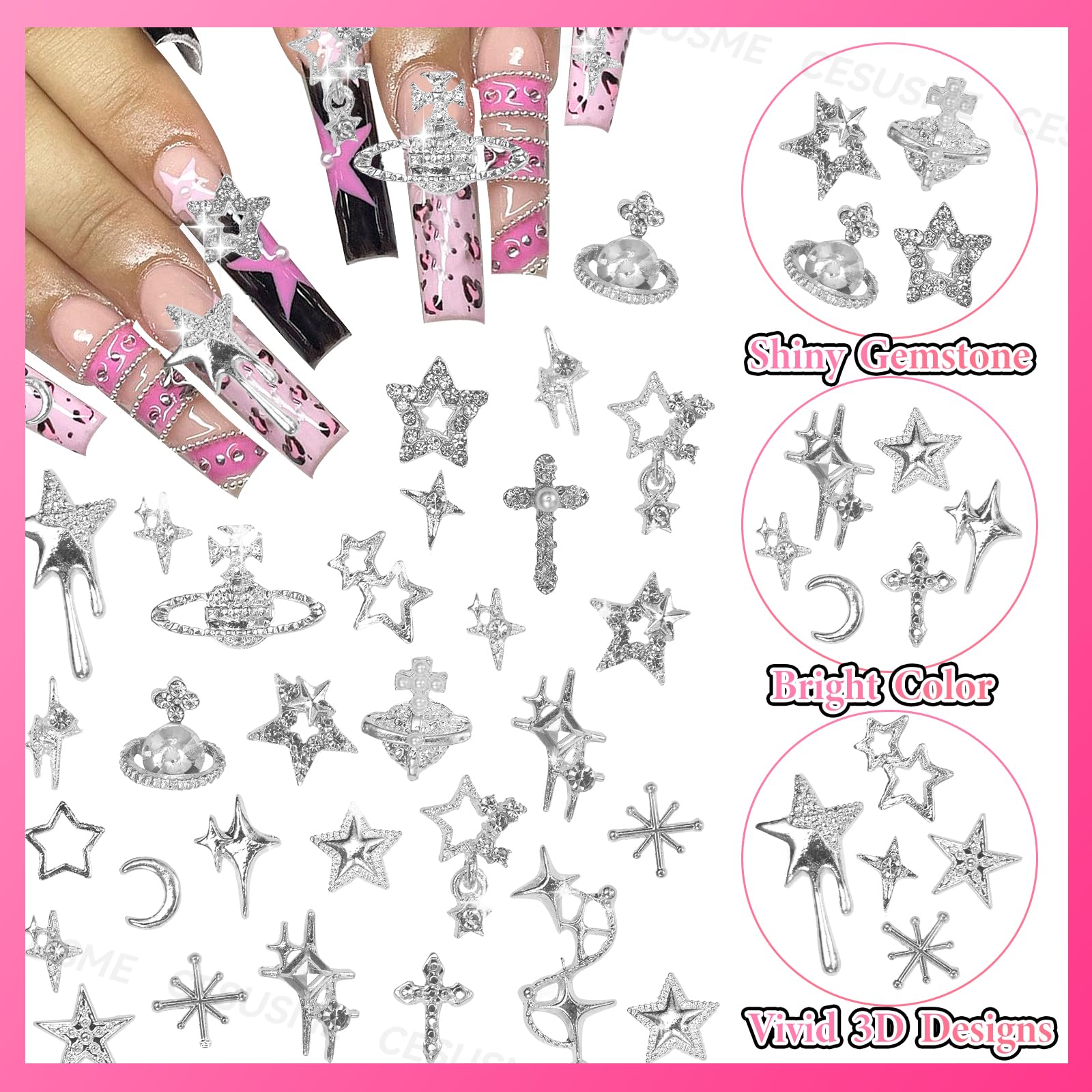 CESUSME paillettes argentées pour ongles, fini brillant et durable