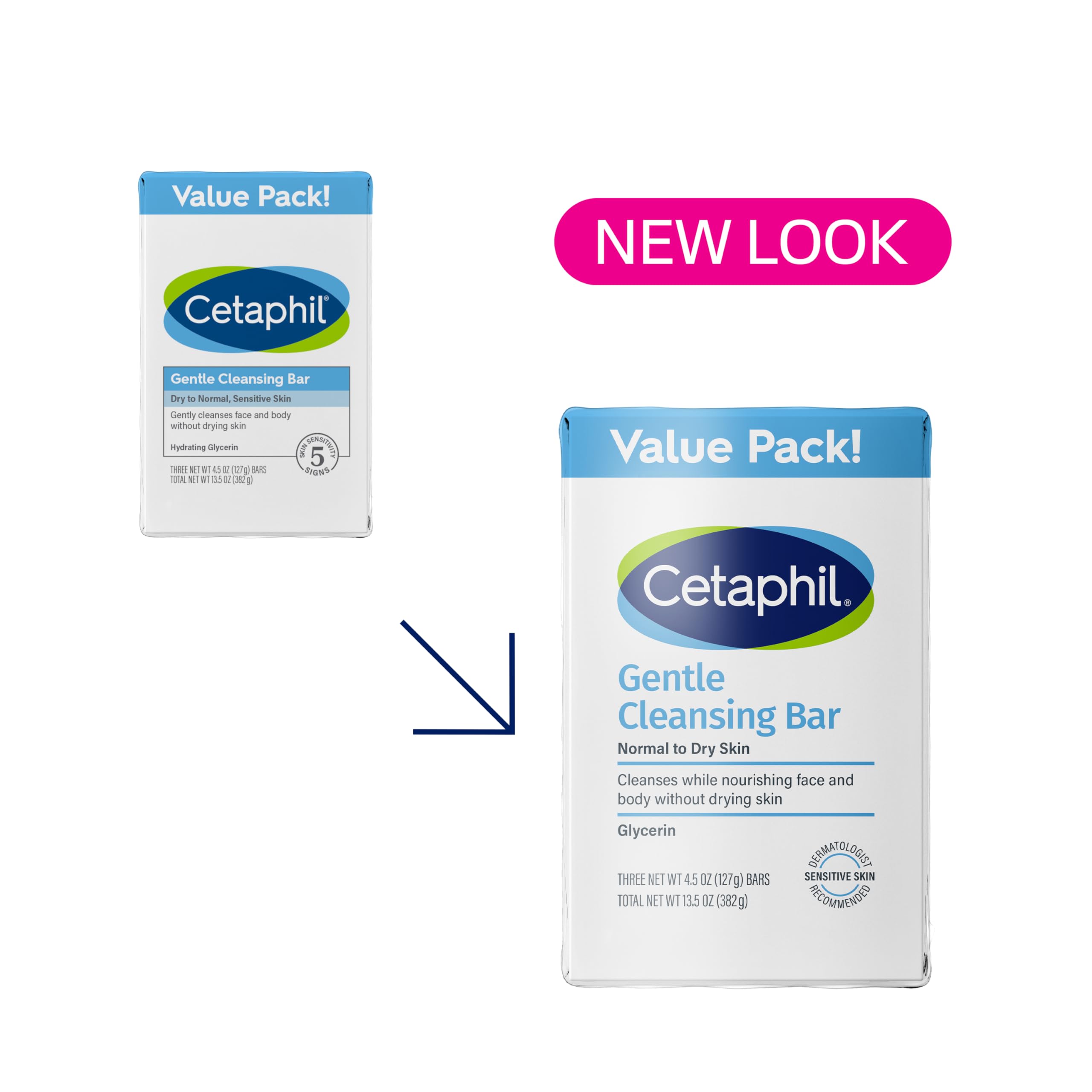 CETAPHIL Barre avec cinq ingrédients nourrissants pour peau sèche et sensible.