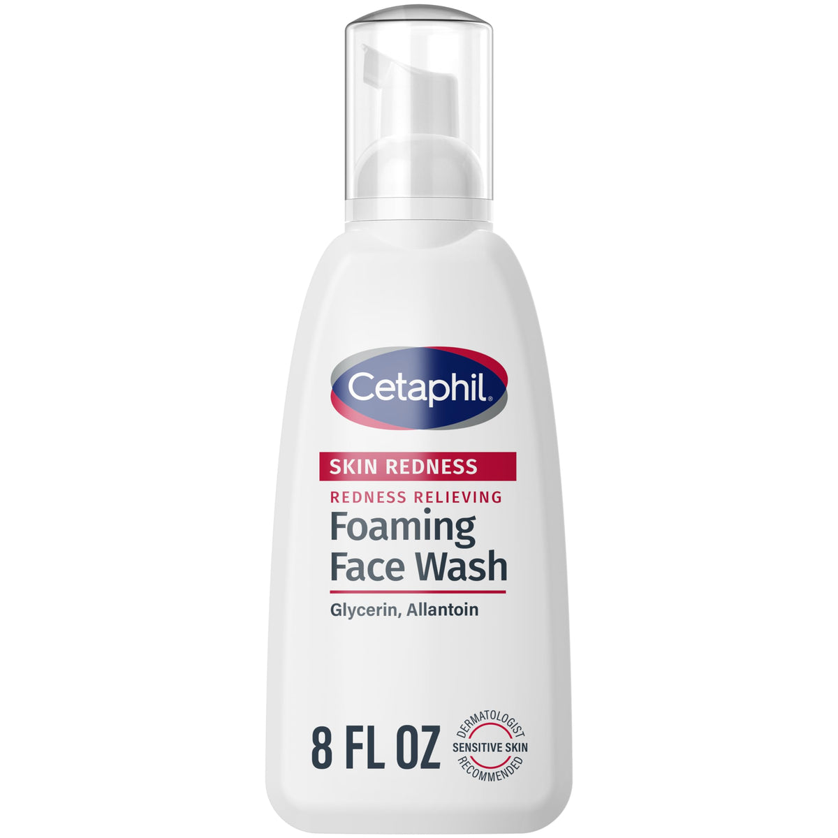 Cetaphil nettoyant moussant en bouteille apaise les rougeurs en douceur.