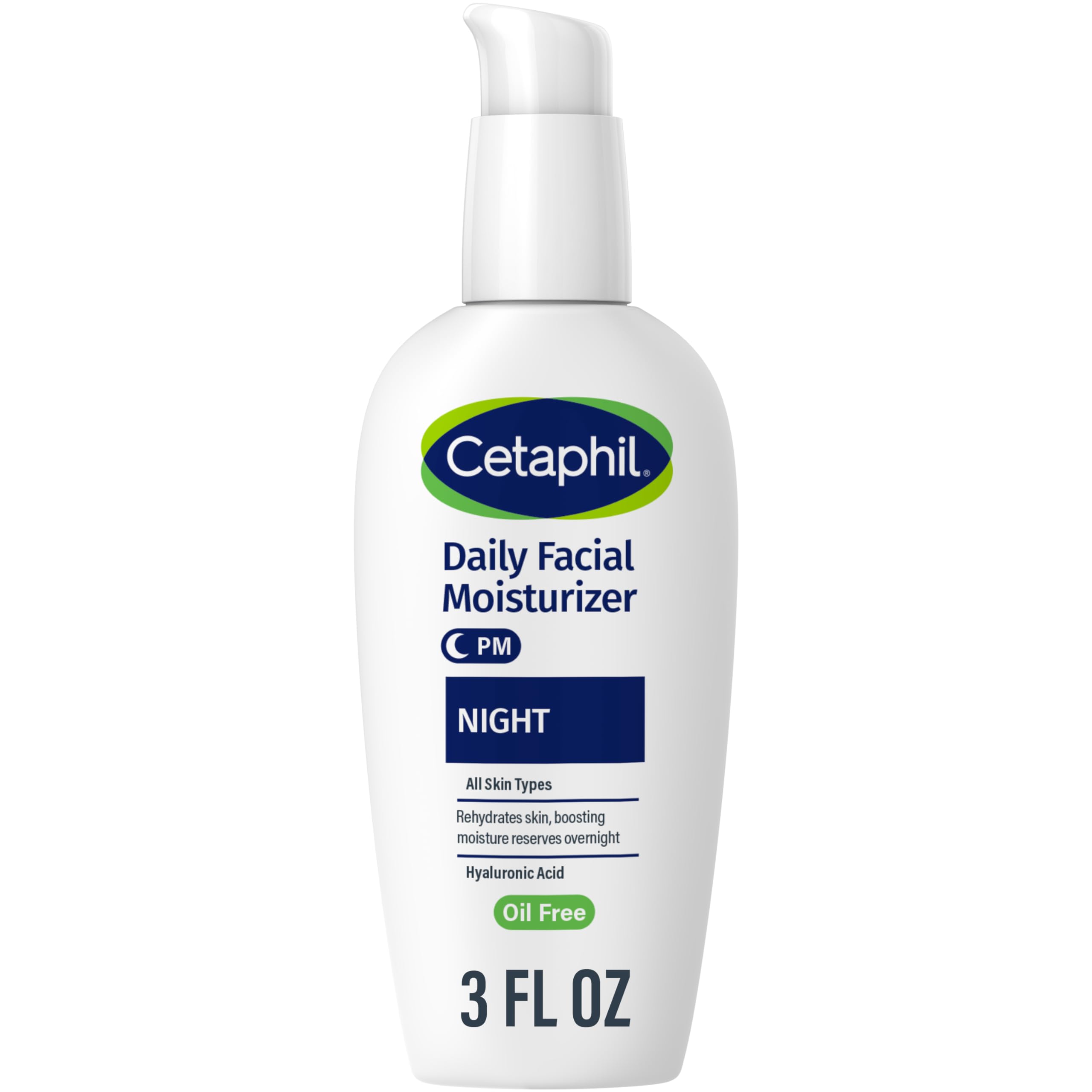 Cetaphil Crème Nuit Hydratante Visage avec acide hyaluronique, peau hydratée au réveil.