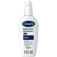 Cetaphil Crème Nuit Hydratante Visage avec acide hyaluronique, peau hydratée au réveil.
